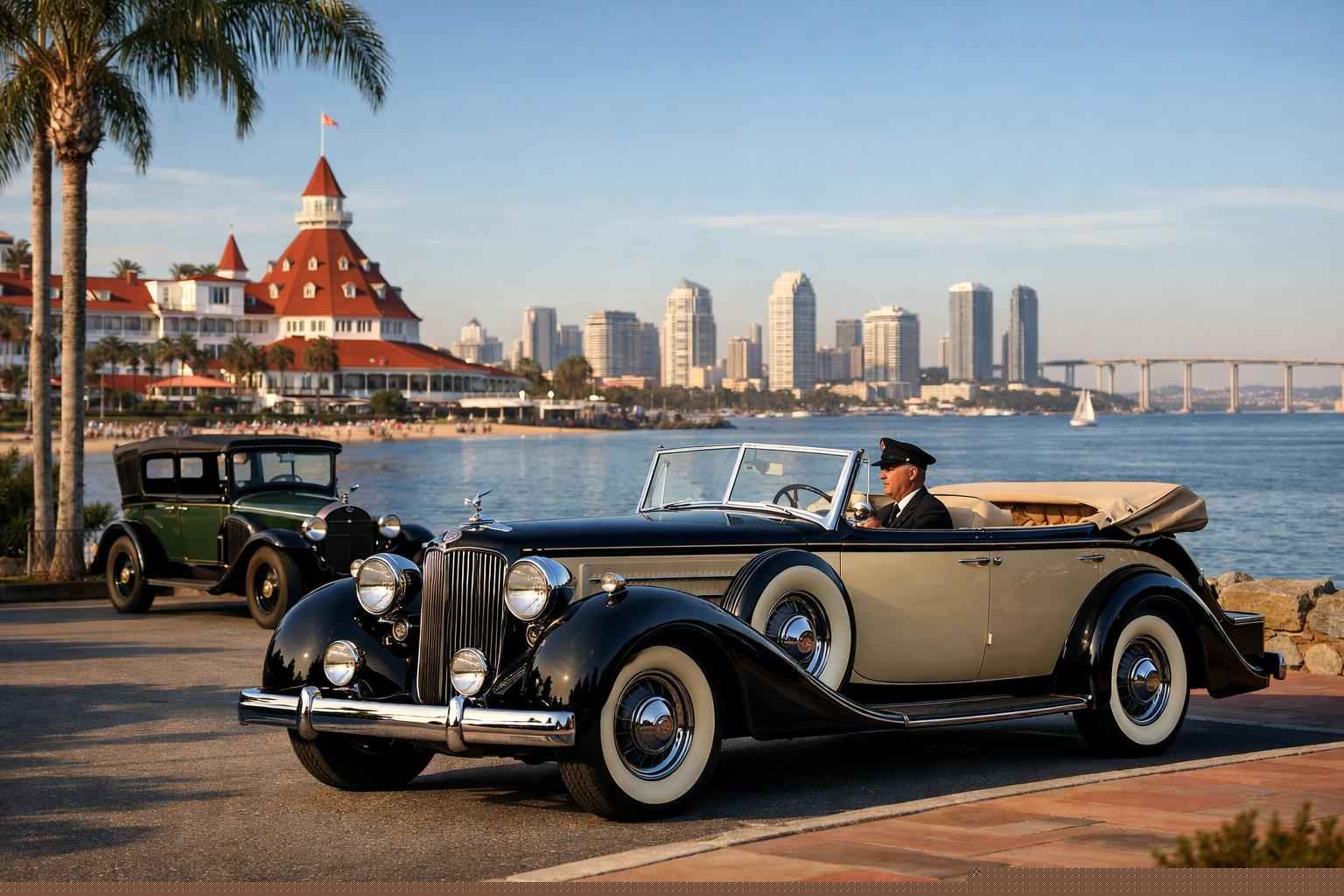 Antique Vehicles With Driver In Coronado California