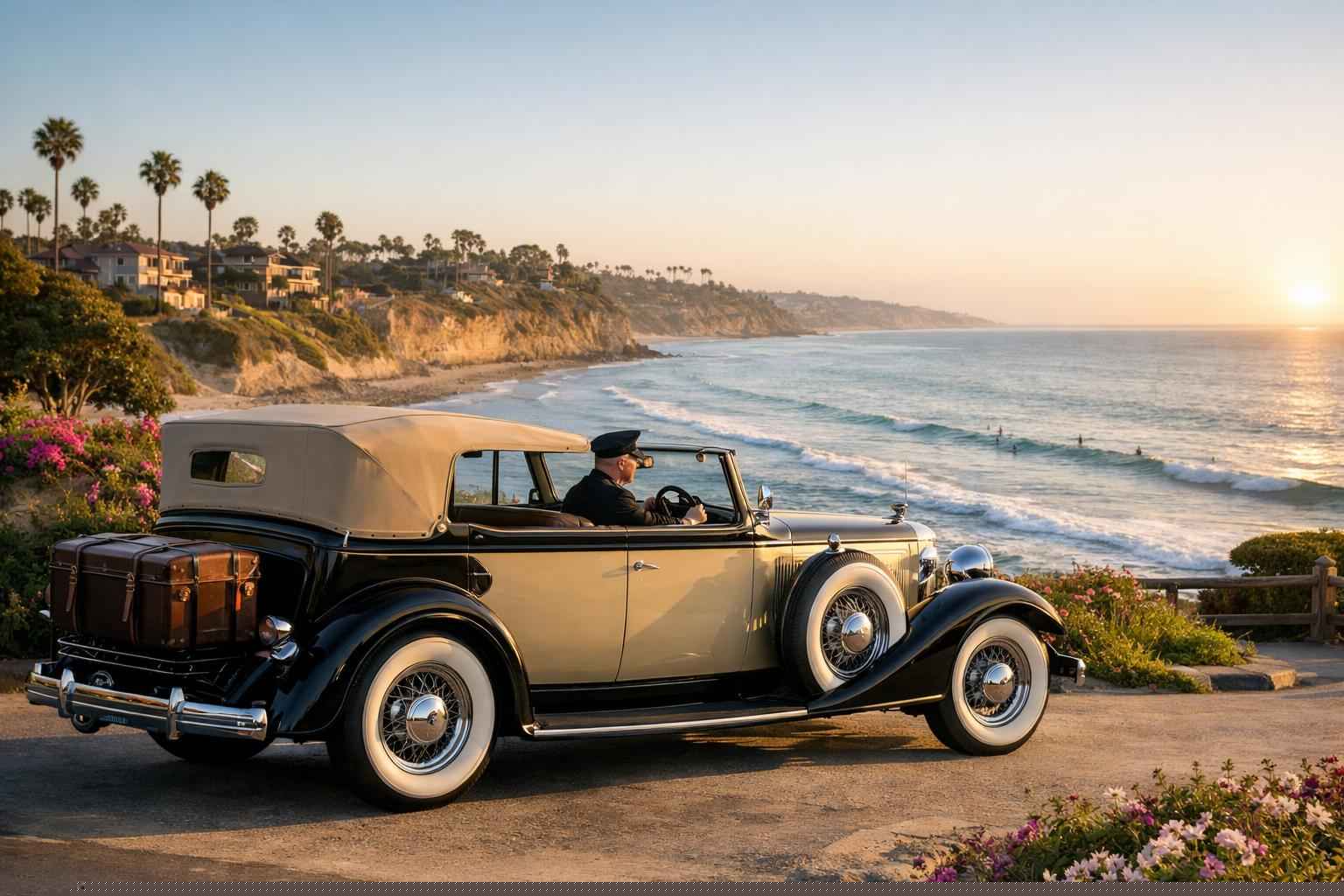 Antique Vehicles With Driver In Del Mar California