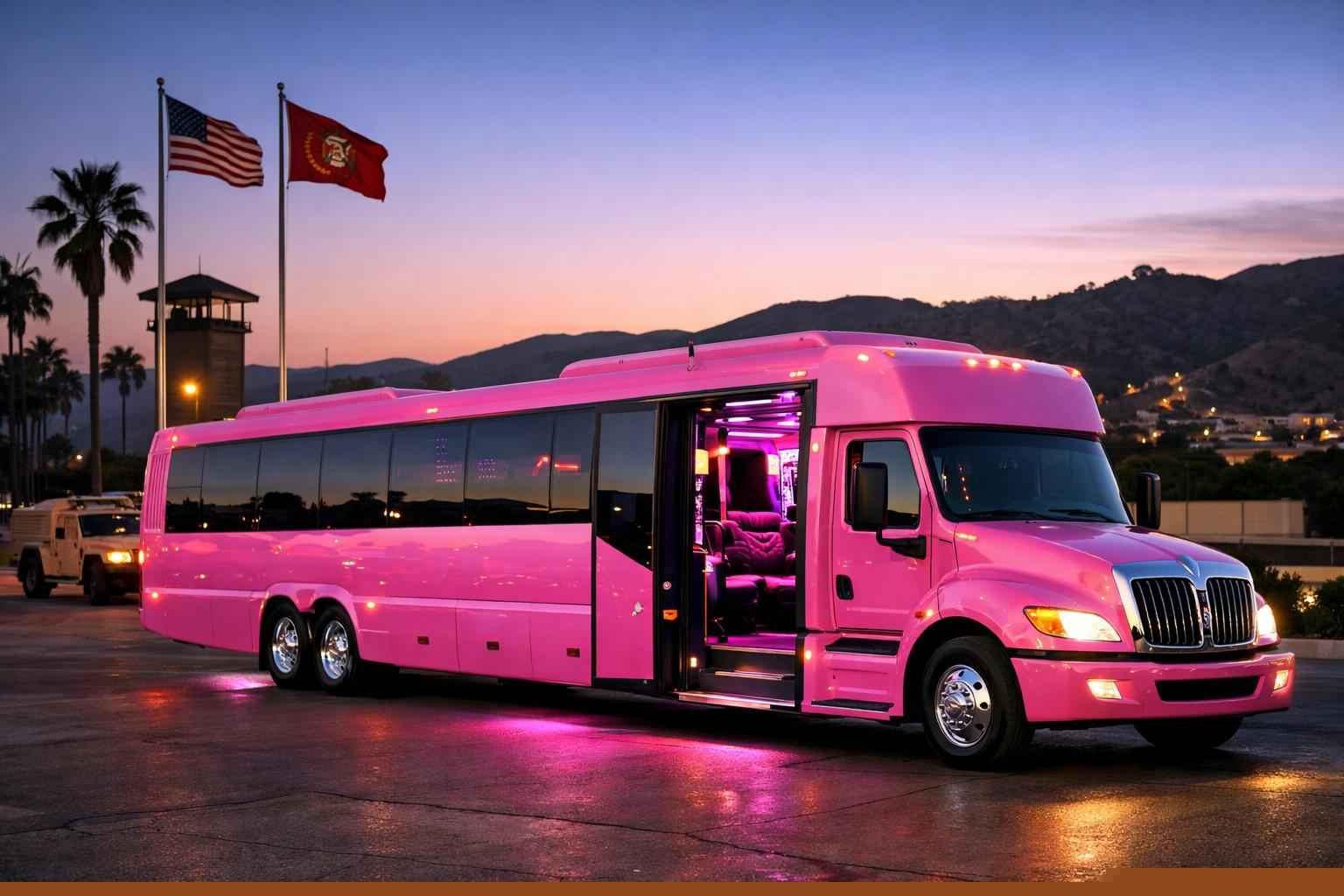 Pink Party Bus Rental In Camp Pendleton Mainside California Camp Pendleton Mainside California Pink Party Bus Service