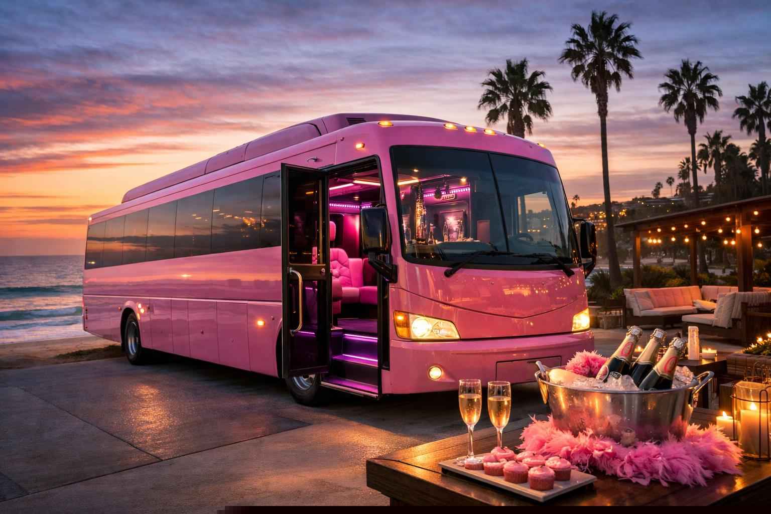 Carlsbad California Pink Party Bus Rental