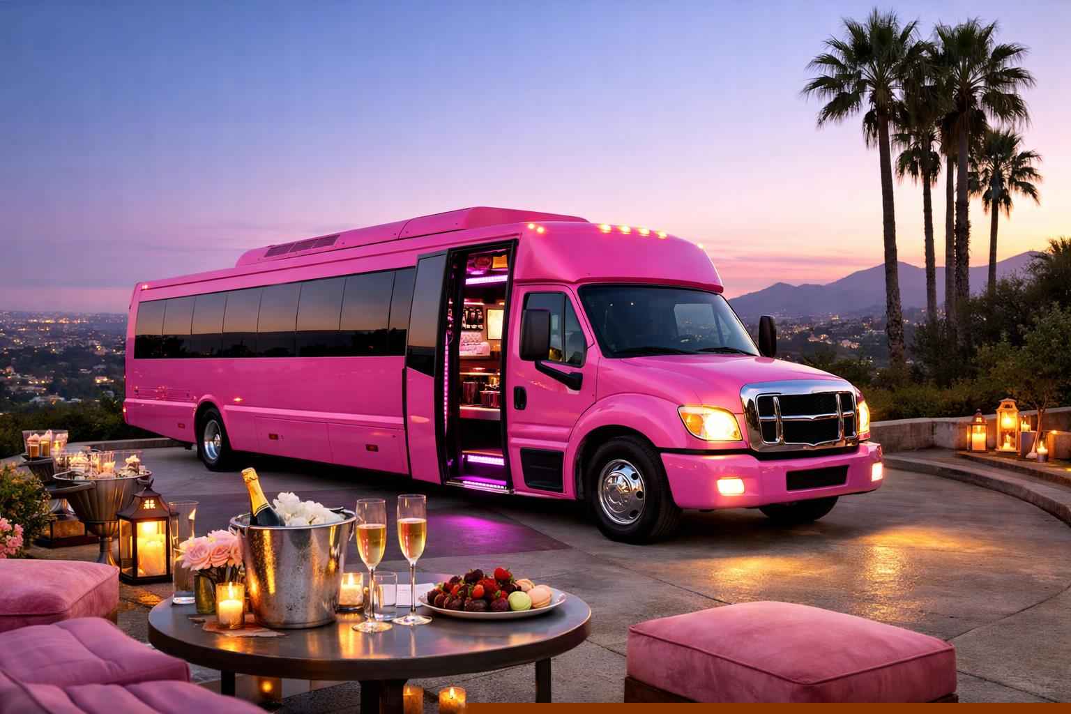 Pink Party Bus Rental In Granite Hills California Granite Hills California Pink Party Bus Service