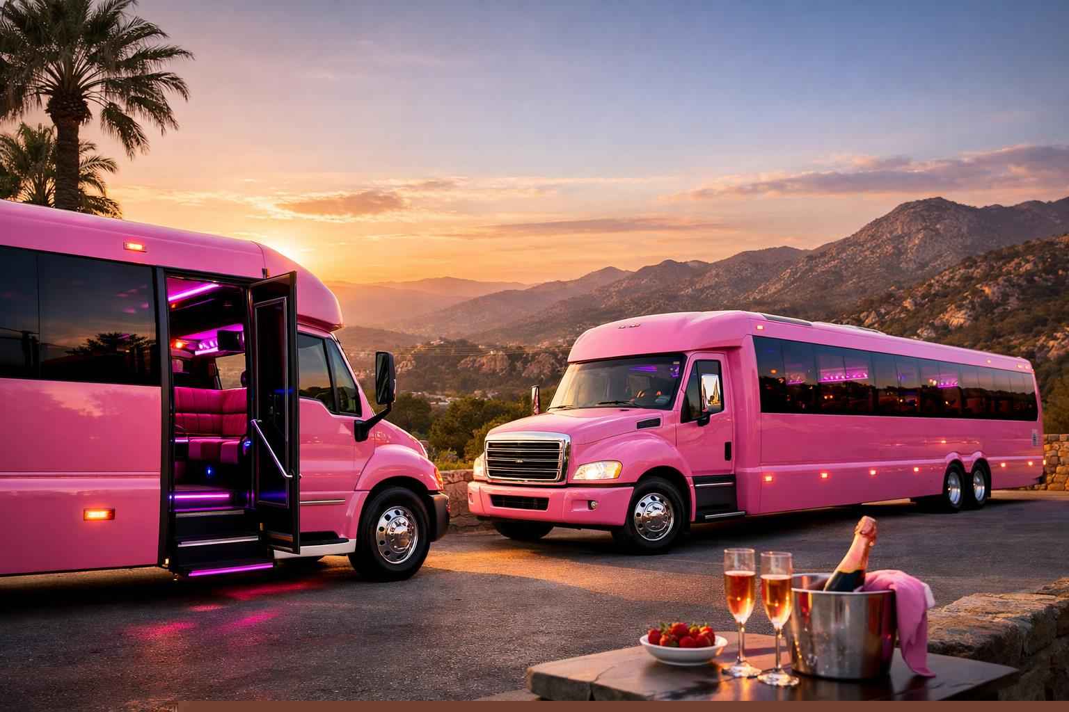 Pink Party Bus Rental In Granite Hills California Granite Hills California Pink Party Buses