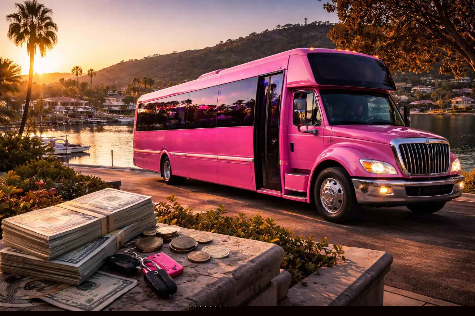How Much Does Pink Party Bus Rental Cost In Lake San Marcos California?