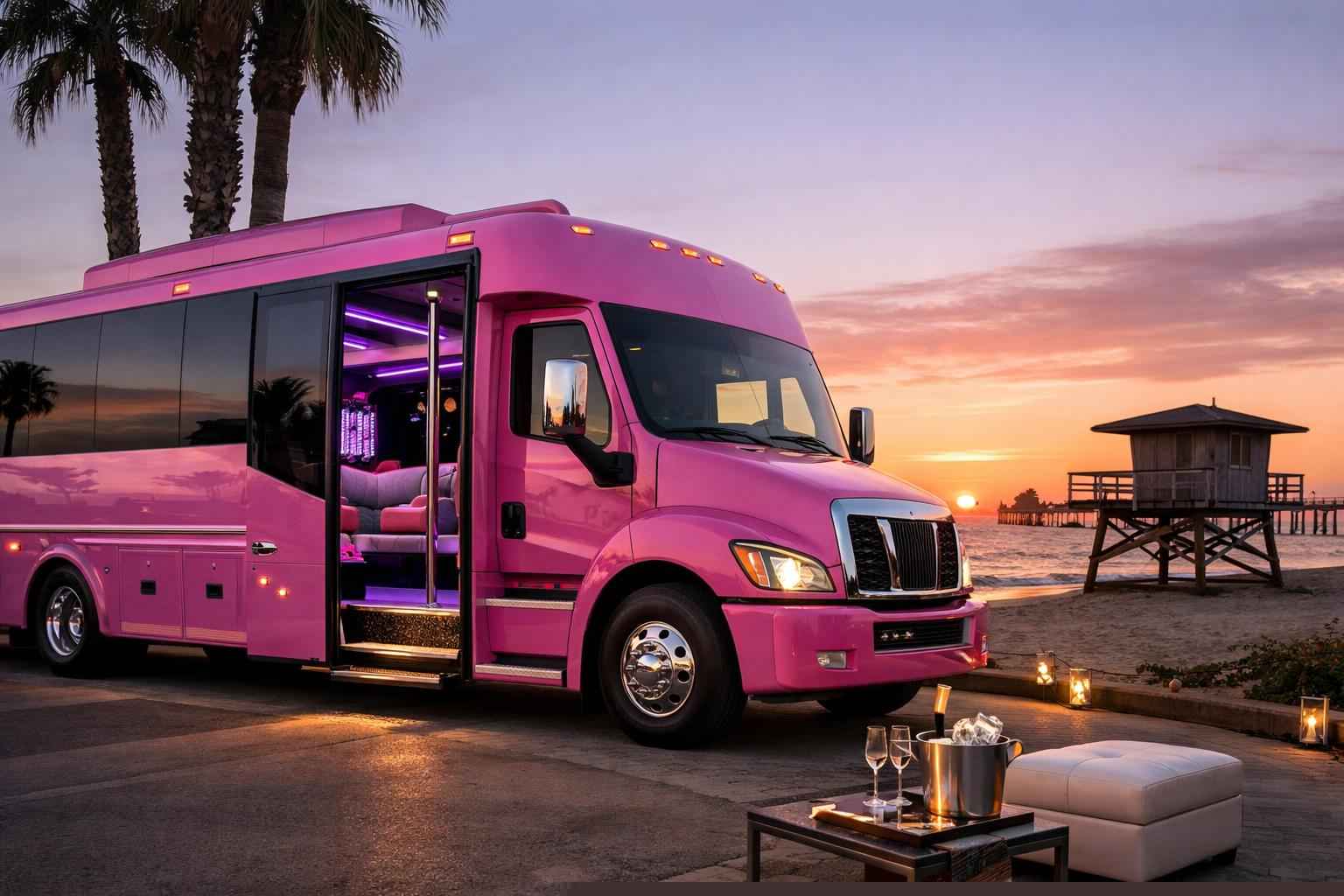 Pink Party Bus Rental In Imperial Beach California Imperial Beach California Pink Party Bus Rental