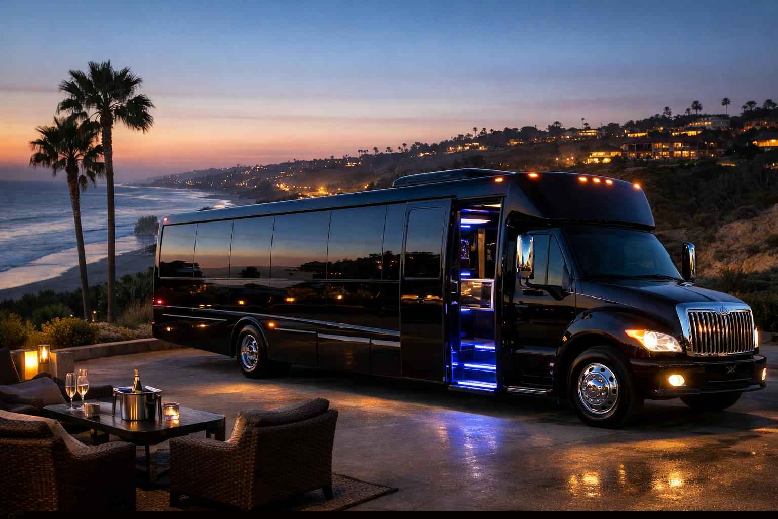 Luxury Black Party Bus Rental In Del Mar California