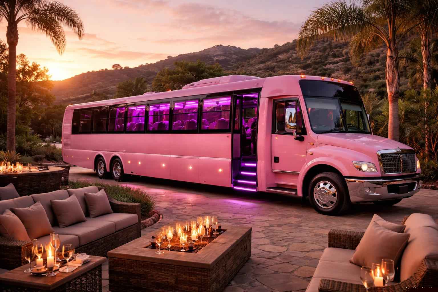 Luxury Pink Party Bus Rental In Alpine California