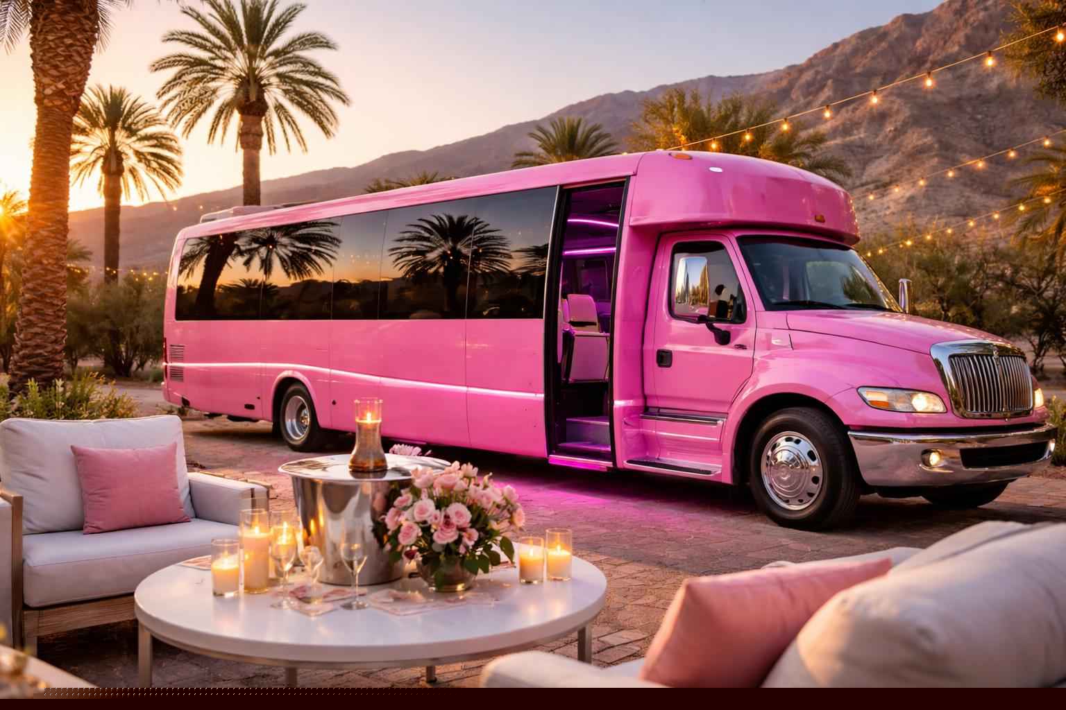 Luxury Pink Party Bus Rental In Borrego Springs California