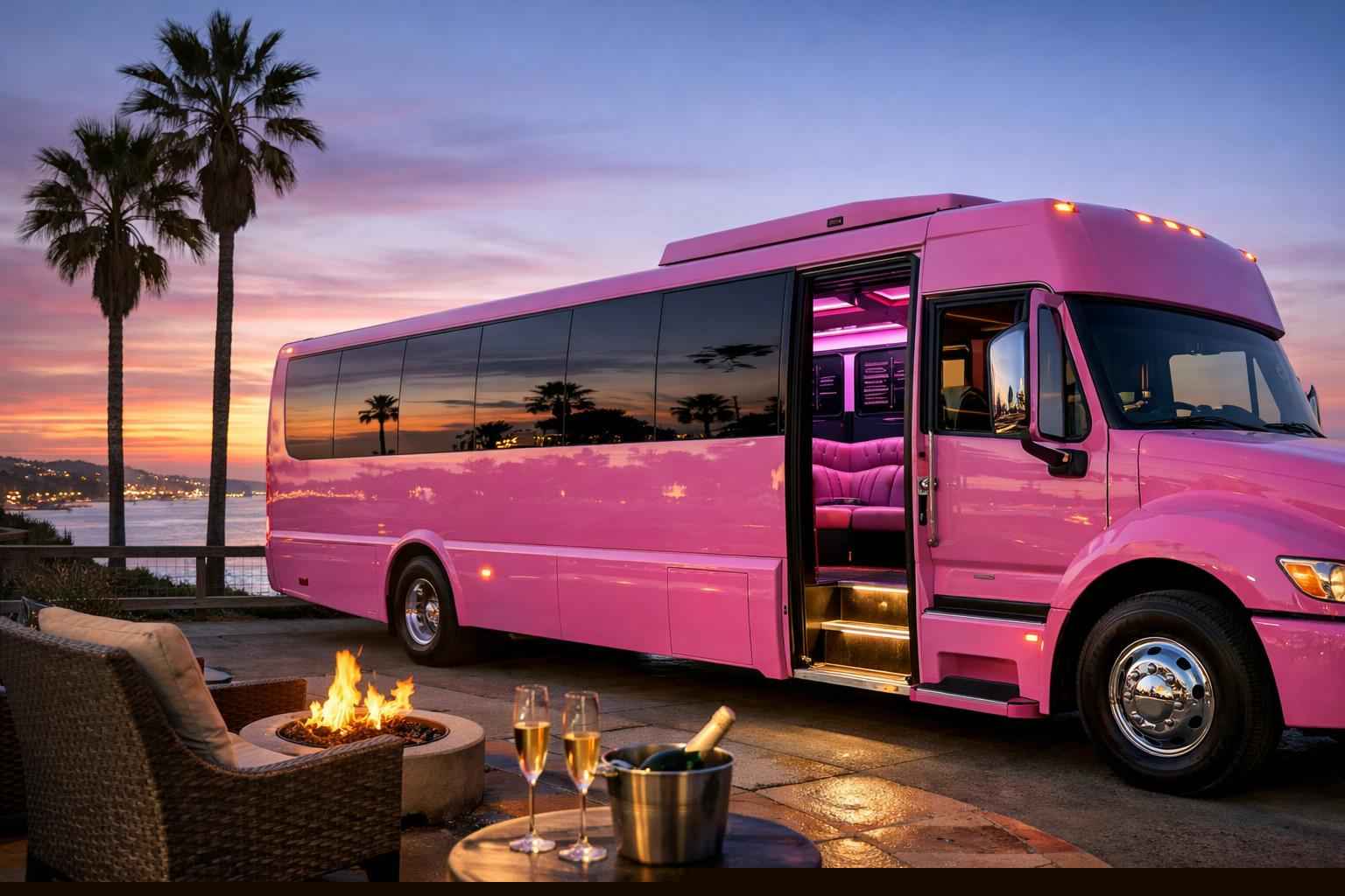 Luxury Pink Party Bus Rental In Carlsbad California