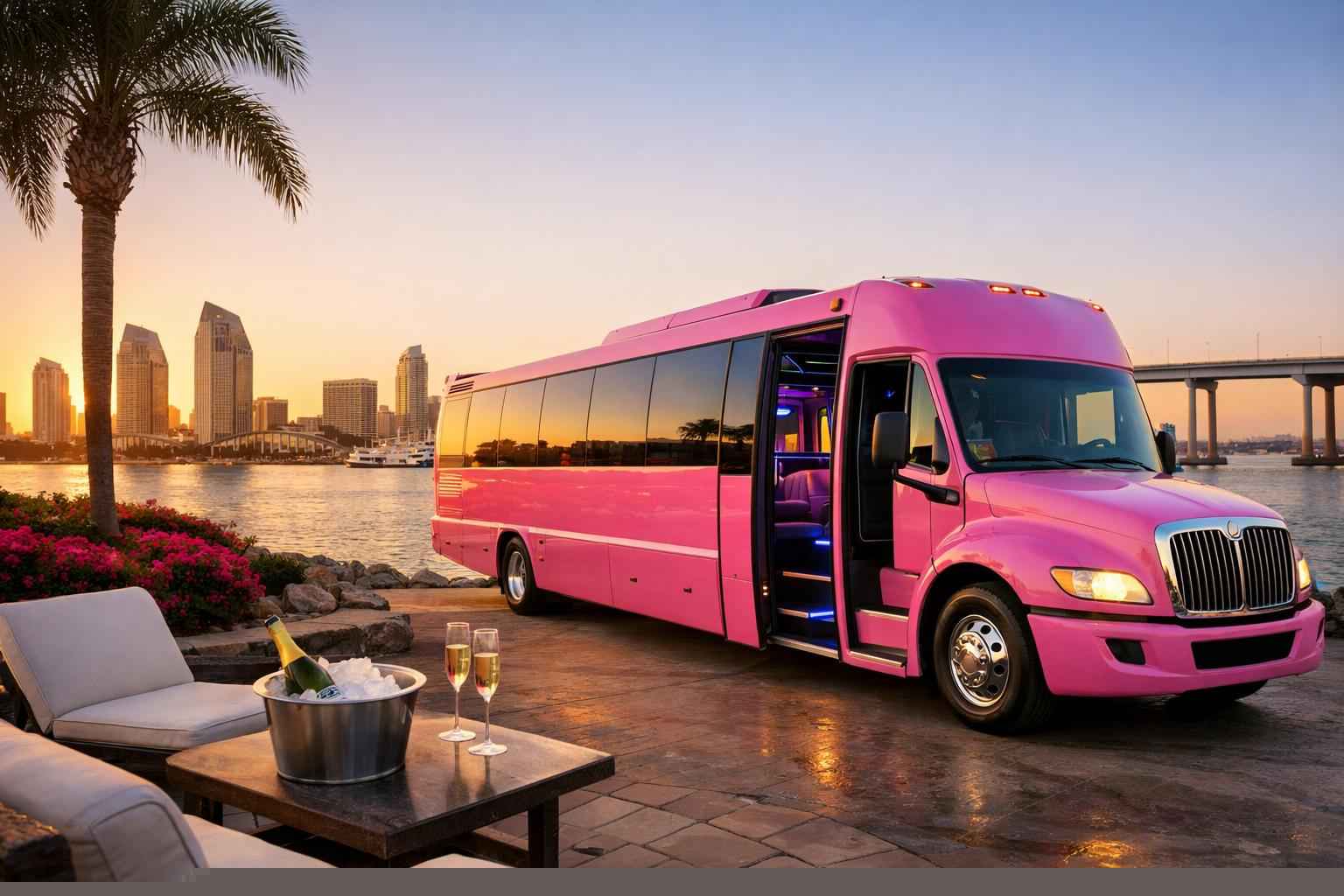 Luxury Pink Party Bus Rental In Coronado California