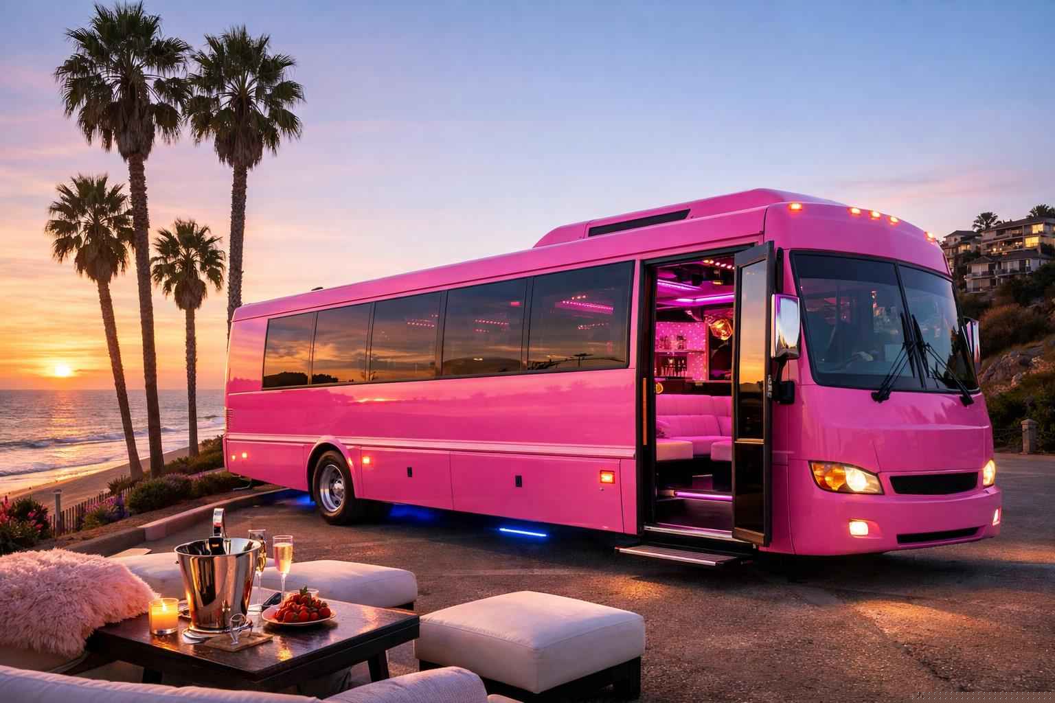 Luxury Pink Party Bus Rental In Encinitas California