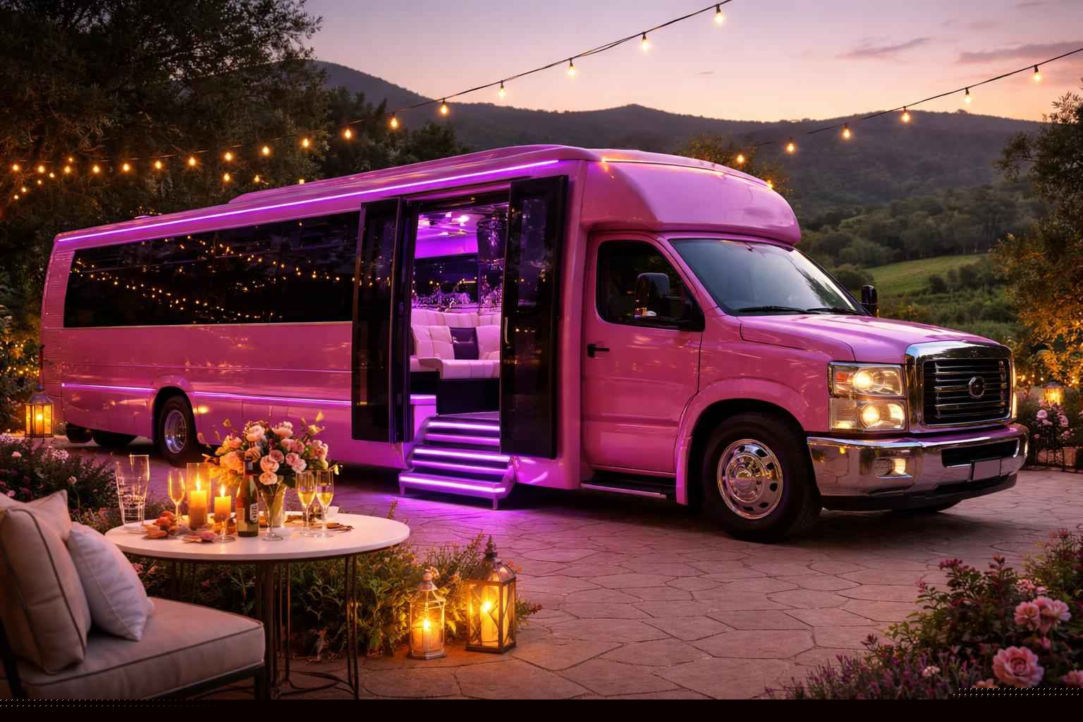 Luxury Pink Party Bus Rental In Hidden Meadows Ca