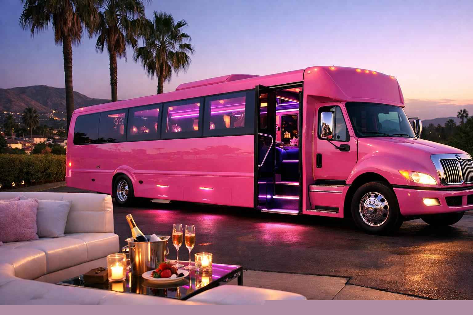 Luxury Pink Party Bus Rental In Lemon Grove California
