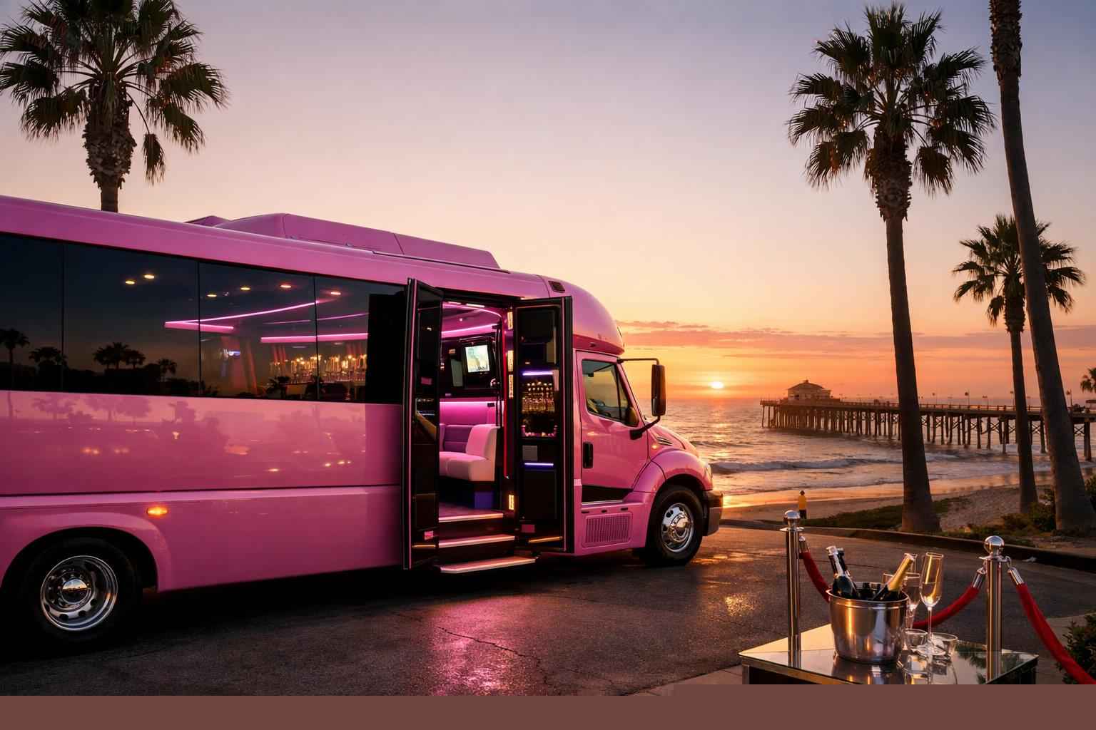 Luxury Pink Party Bus Rental In Oceanside California