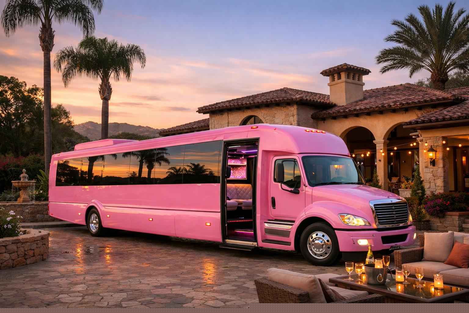 Luxury Pink Party Bus Rental In Rancho Santa Fe California