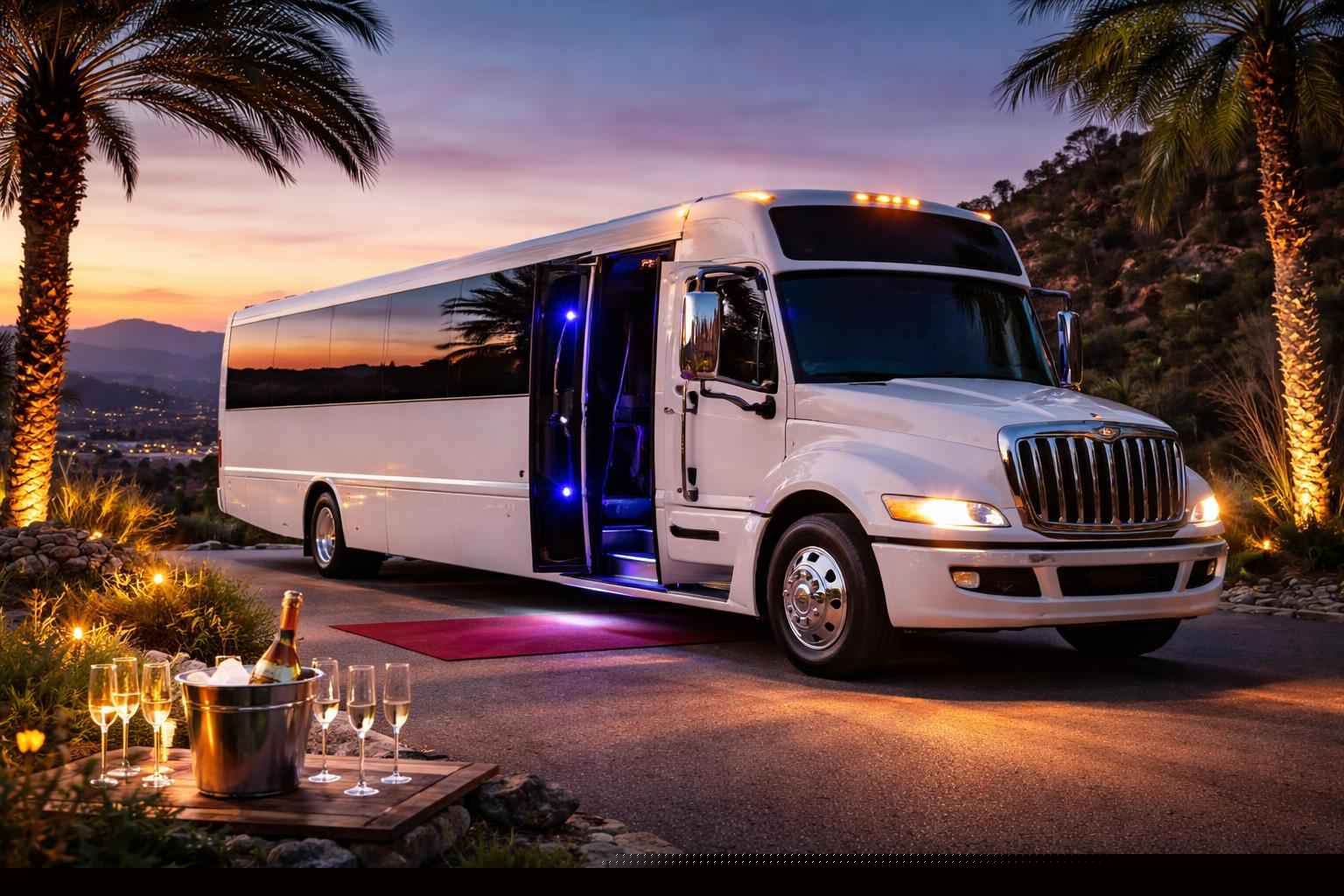 Luxury White Party Bus Rental In Alpine California