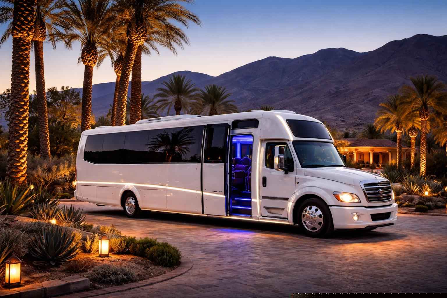 Luxury White Party Bus Rental In Borrego Springs California