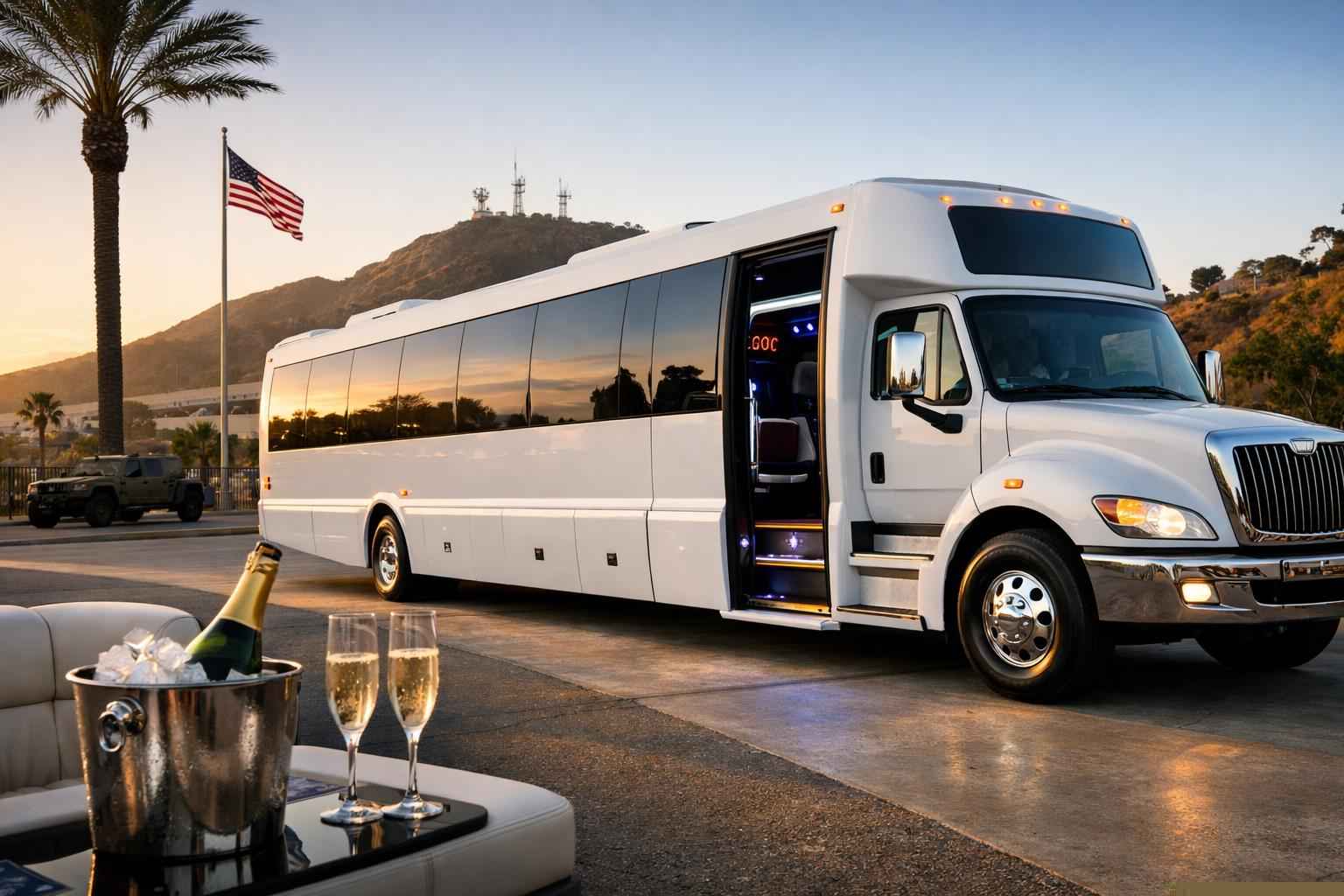 Luxury White Party Bus Rental In Camp Pendleton Mainside California