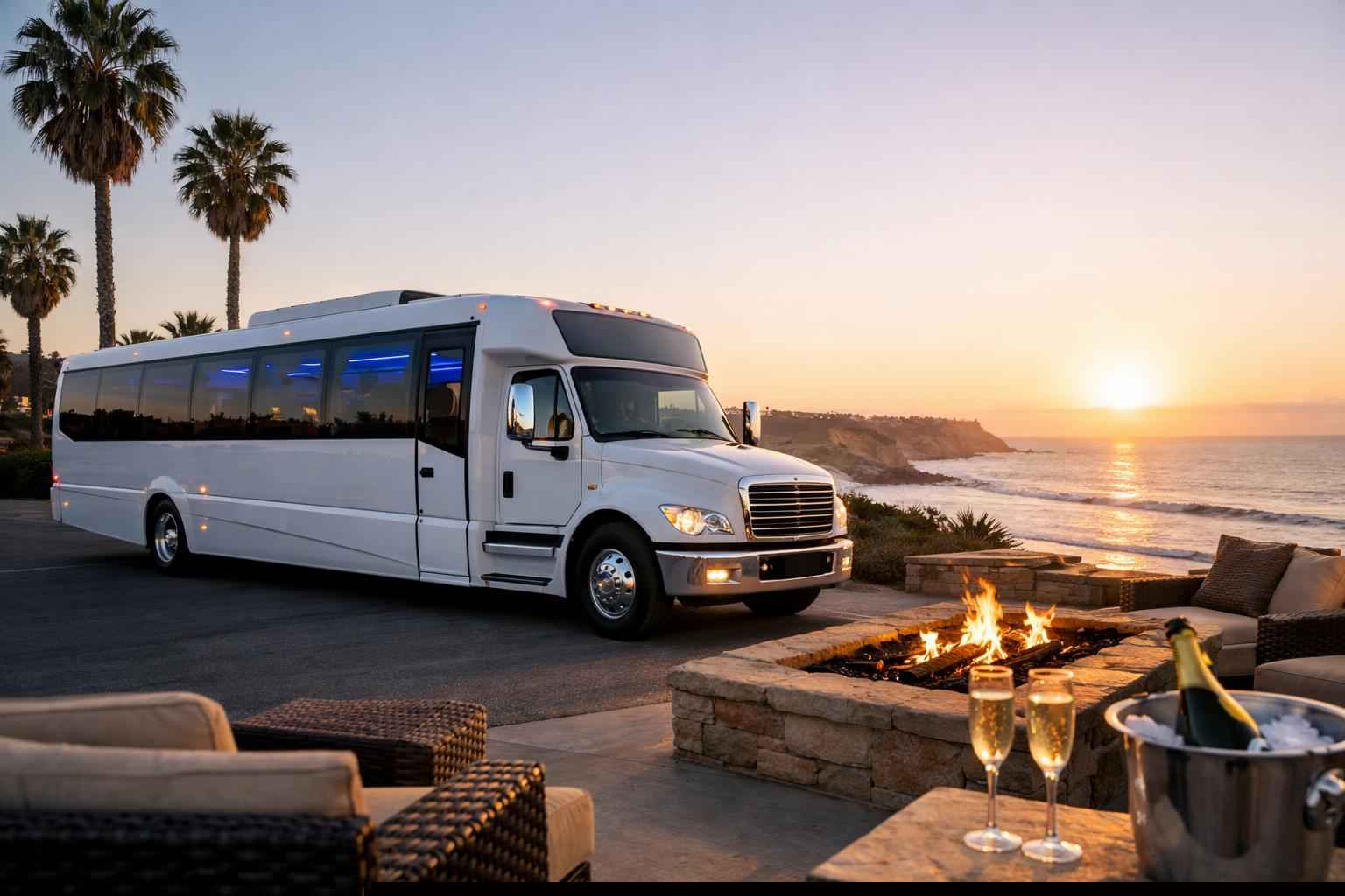 Luxury White Party Bus Rental In Carlsbad California