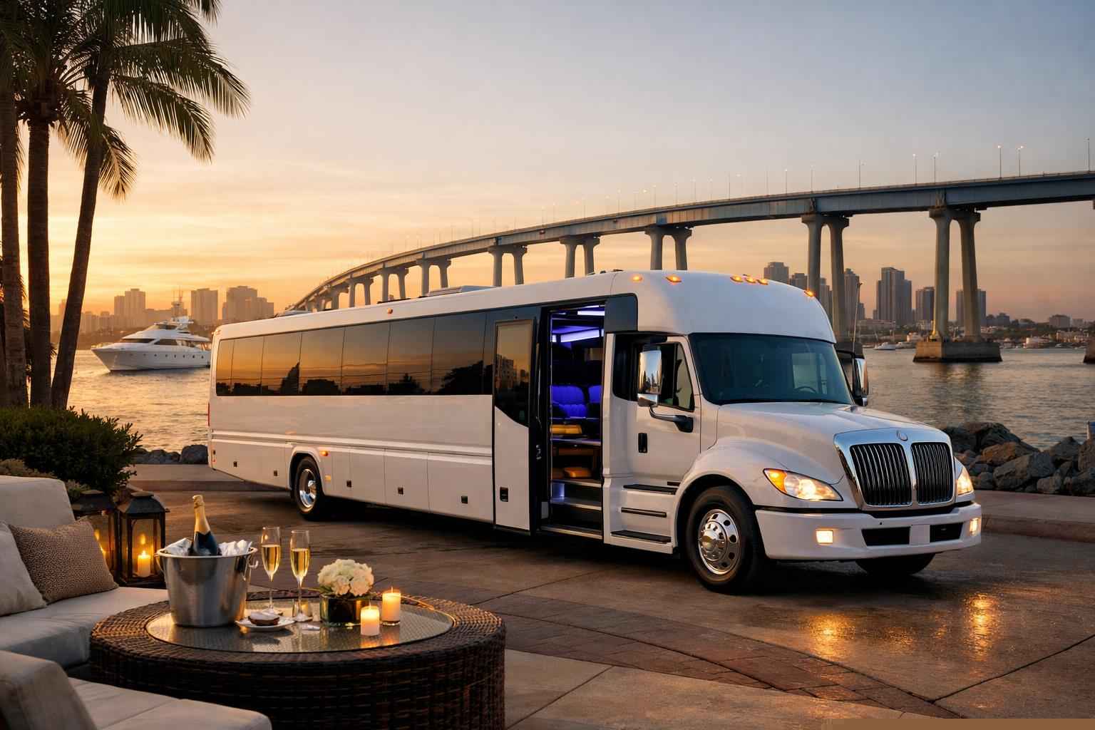 Luxury White Party Bus Rental In Coronado California