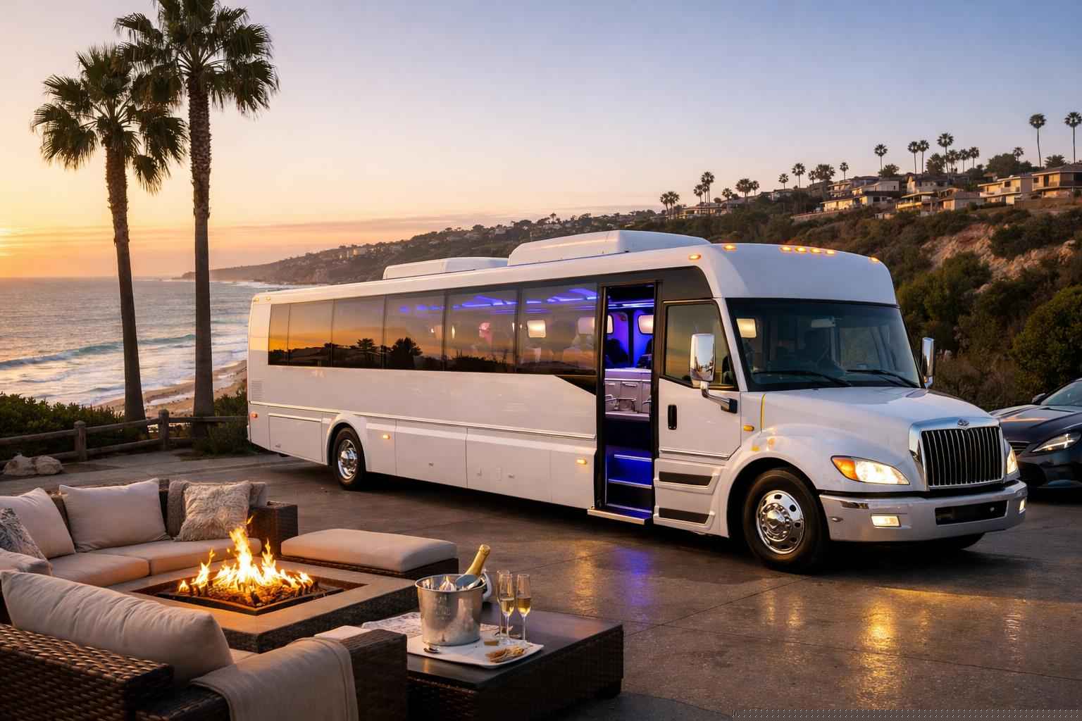 Luxury White Party Bus Rental In Del Mar California