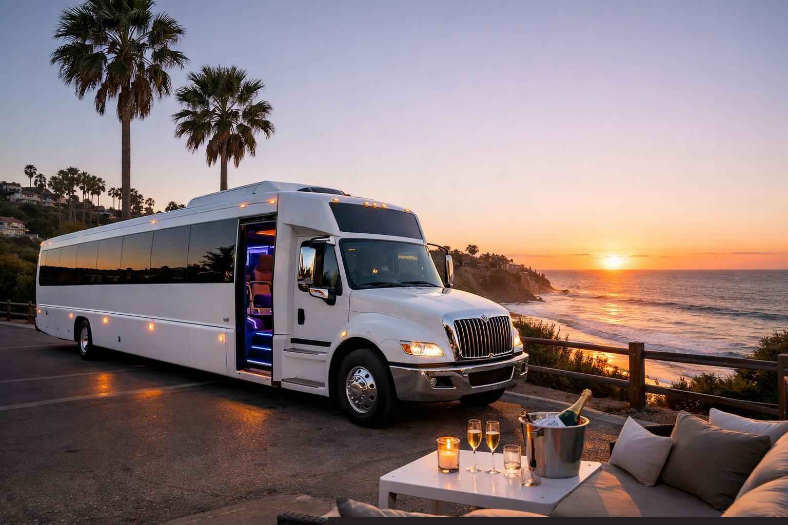 Luxury White Party Bus Rental In Encinitas California