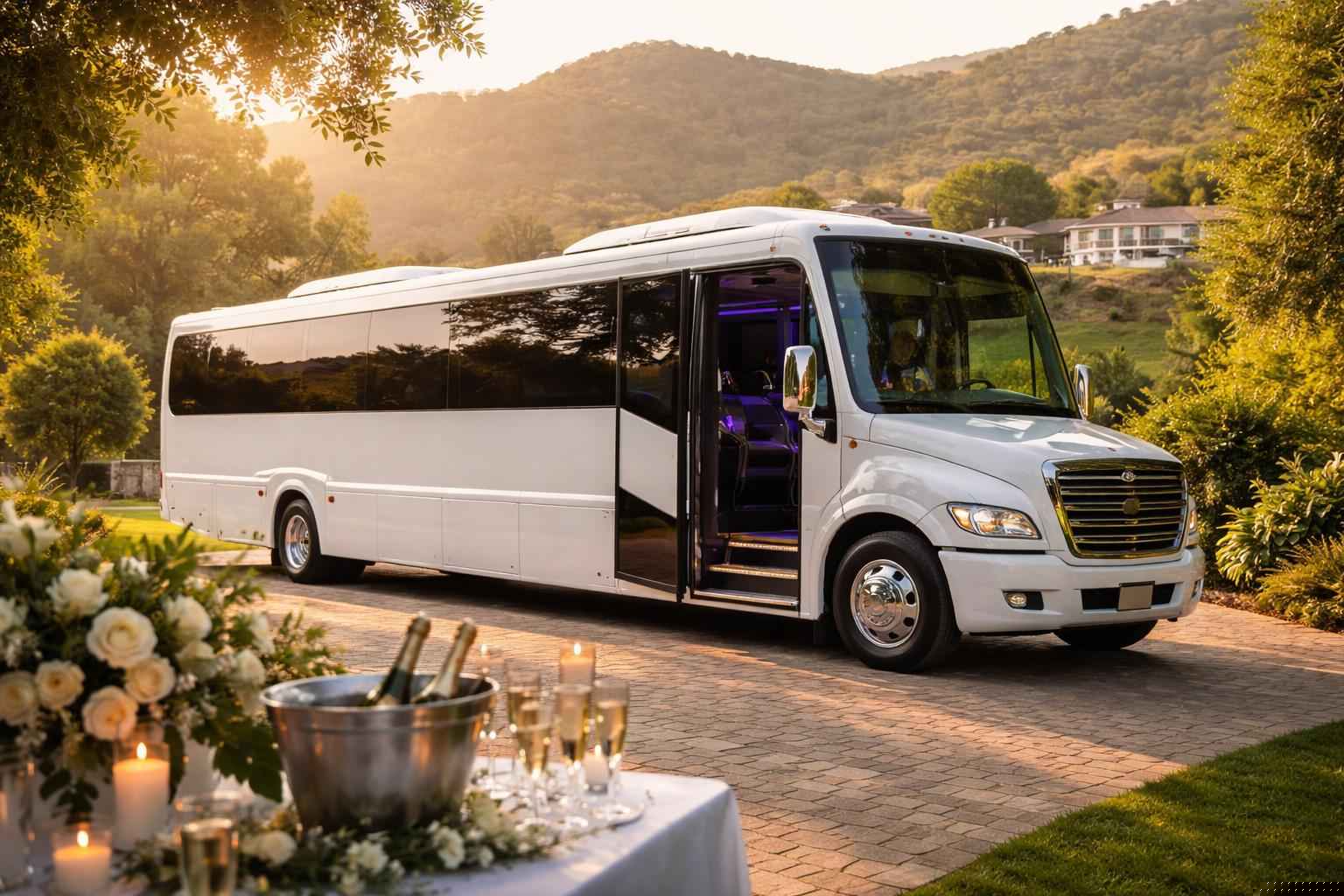 Luxury White Party Bus Rental In Hidden Meadows Ca