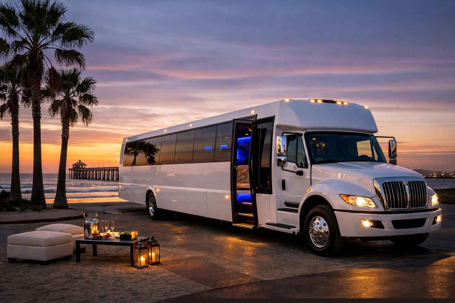 Luxury White Party Bus Rental In Imperial Beach California
