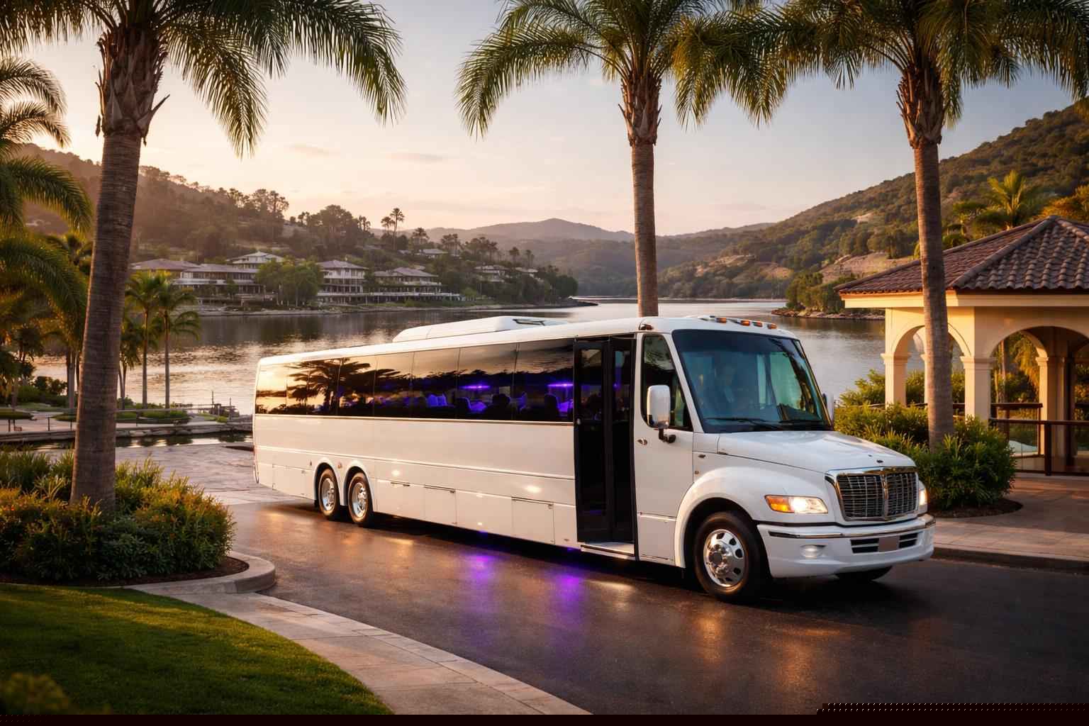 Luxury White Party Bus Rental In Lake San Marcos California