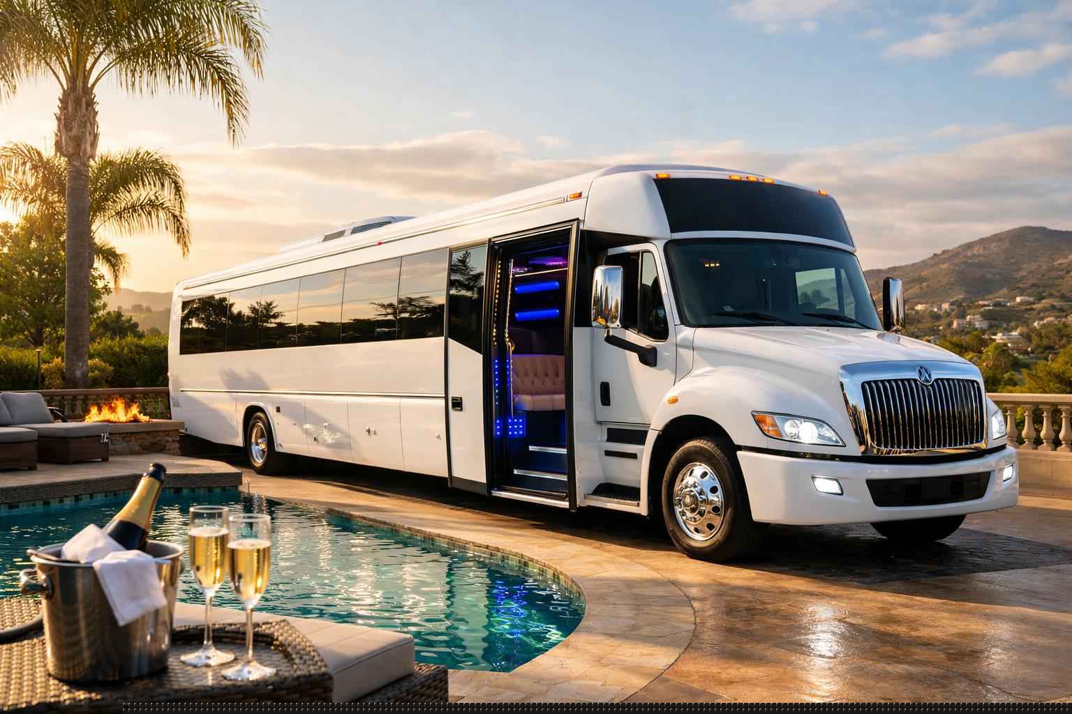 Luxury White Party Bus Rental In Lemon Grove California