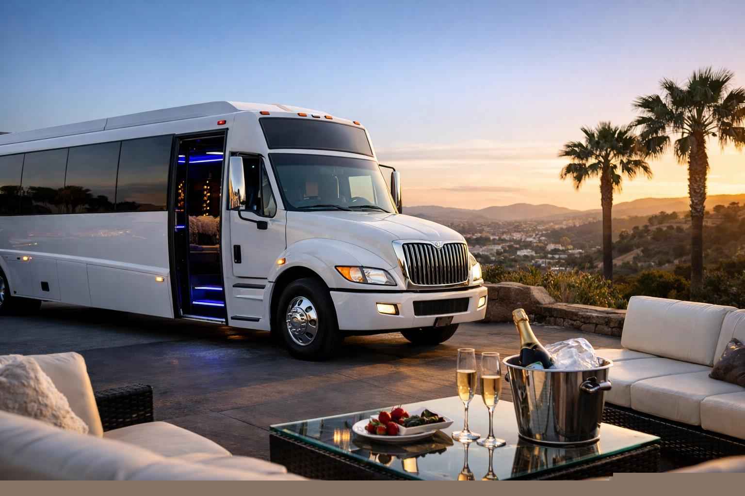 Luxury White Party Bus Rental In Vista California