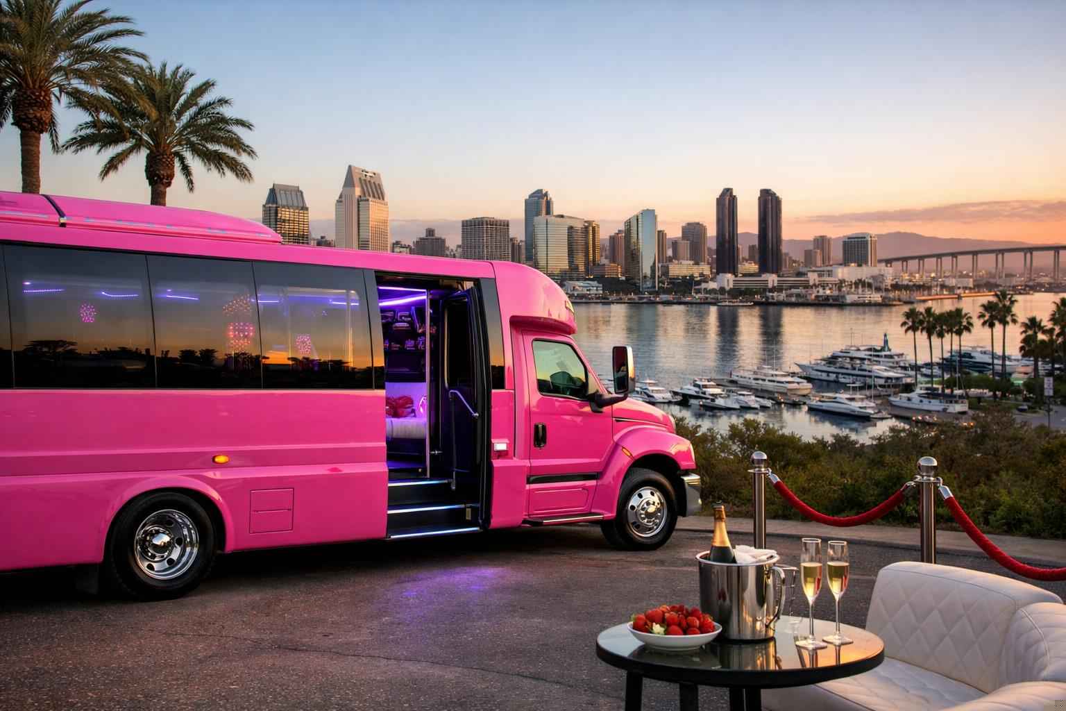 Pink Party Bus Rental In National City California National City California Pink Party Bus Rental