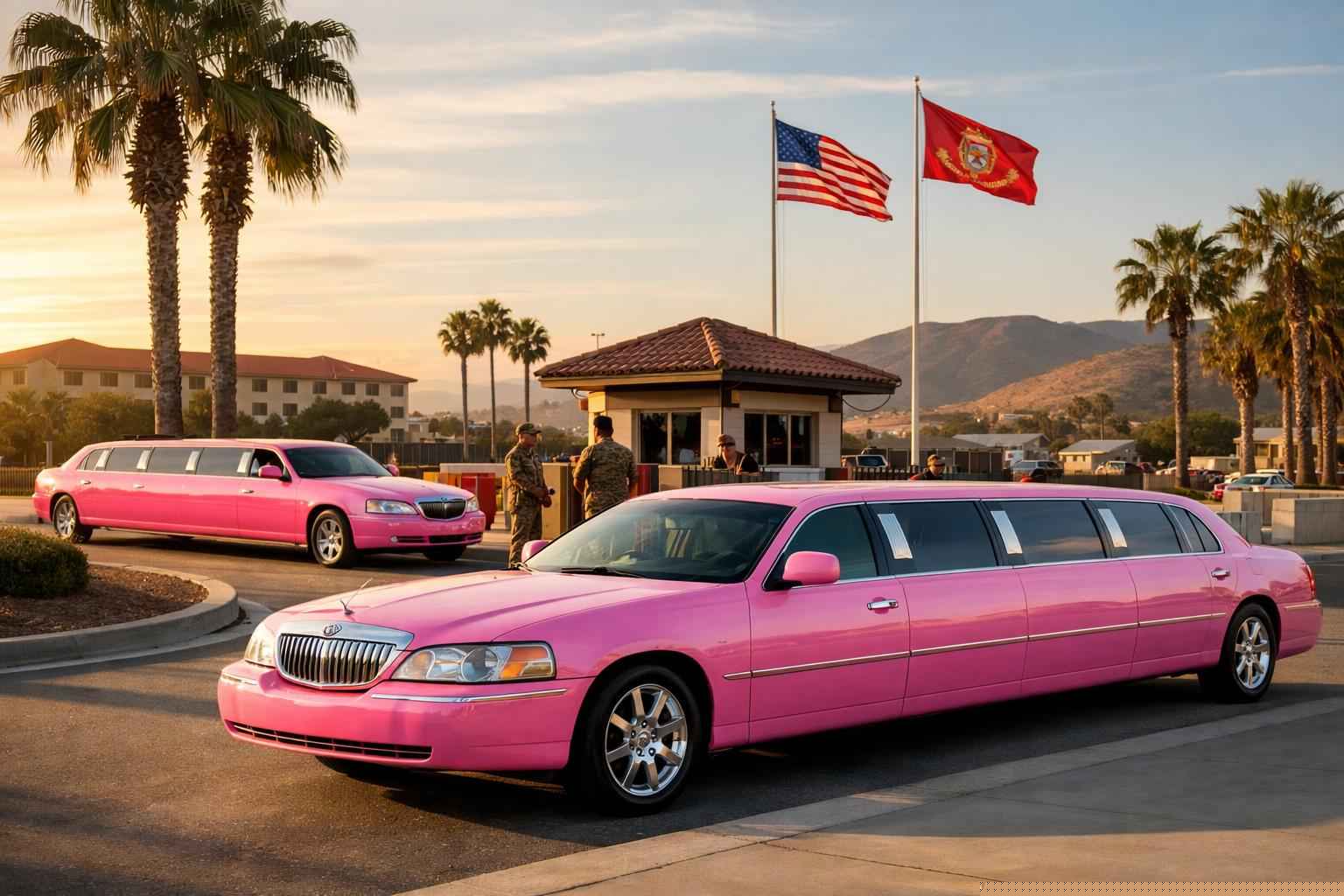 Pink Limousines In Camp Pendleton Mainside California