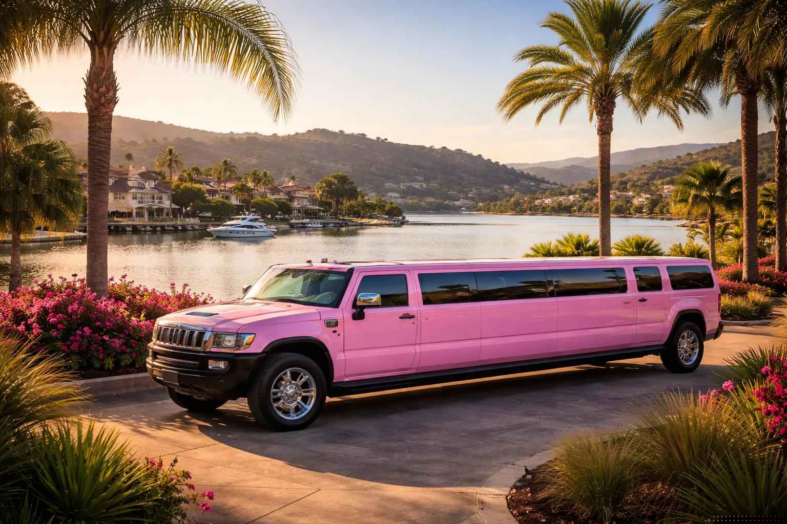 Pink Limousines In Lake San Marcos California
