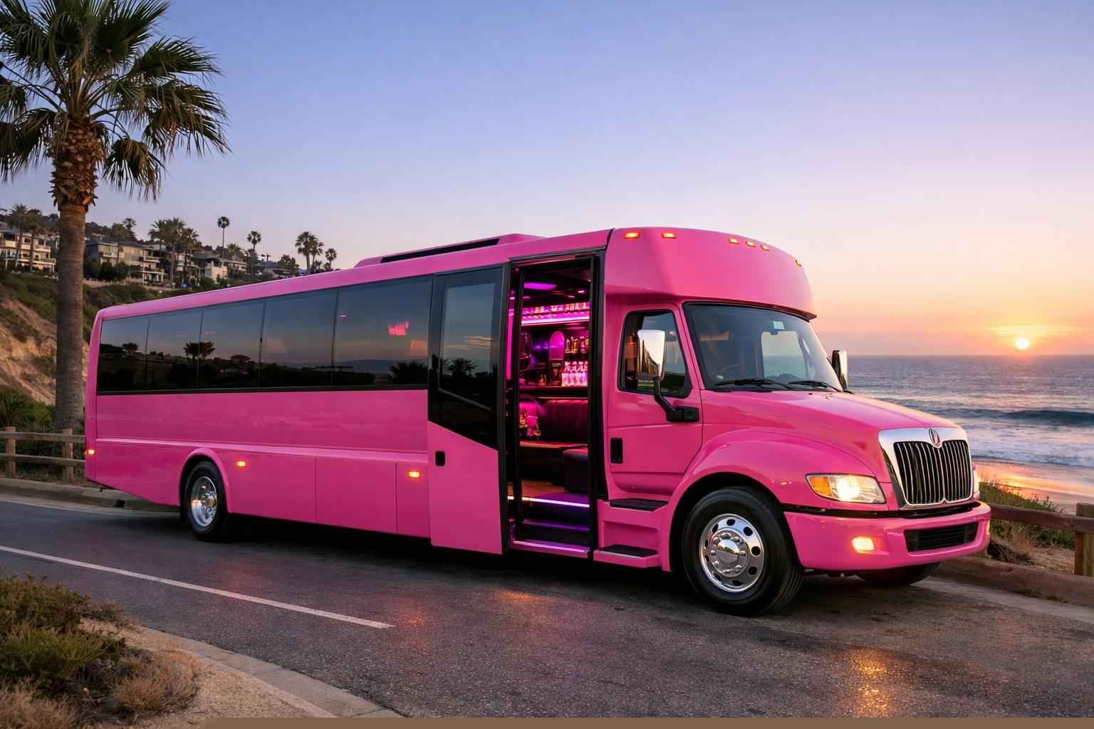 Pink Party Bus Rental In Del Mar California Pink Party Bus Rental Del Mar Ca