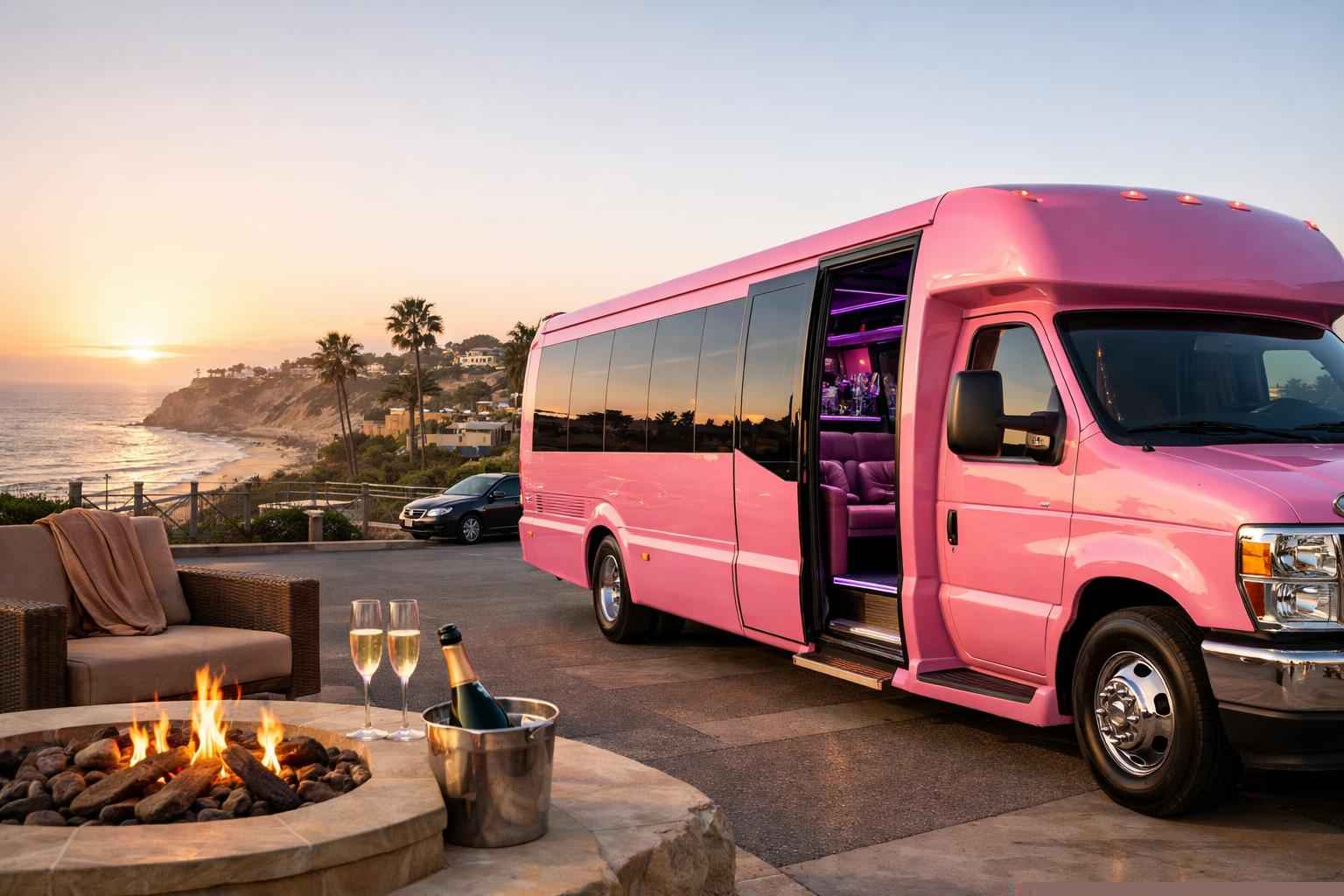 Pink Party Bus Rental In Del Mar California Pink Party Bus Rental Prices In Del Mar Ca