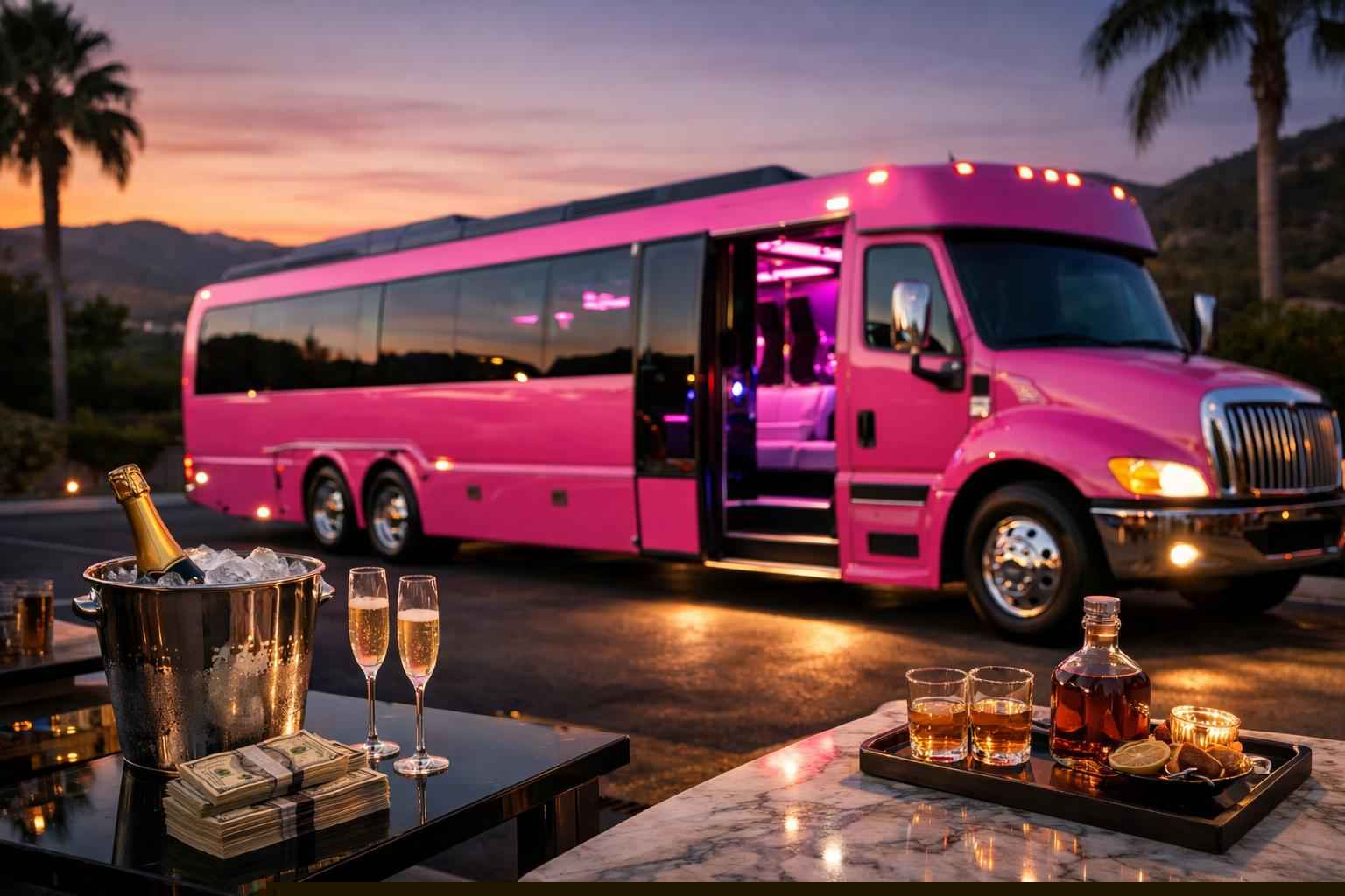 Pink Party Bus Rental In Poway California Pink Party Bus Rental Prices In Poway Ca