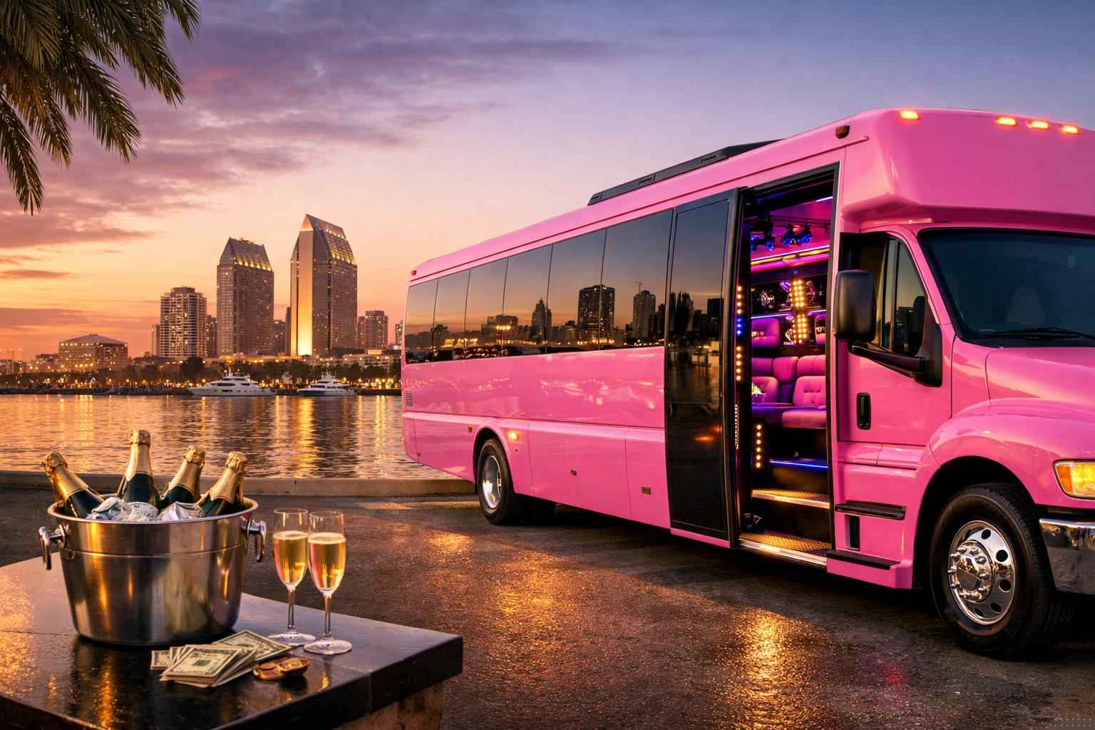 Pink Party Bus Rental In San Diego California Pink Party Bus Rental Prices In San Diego Ca