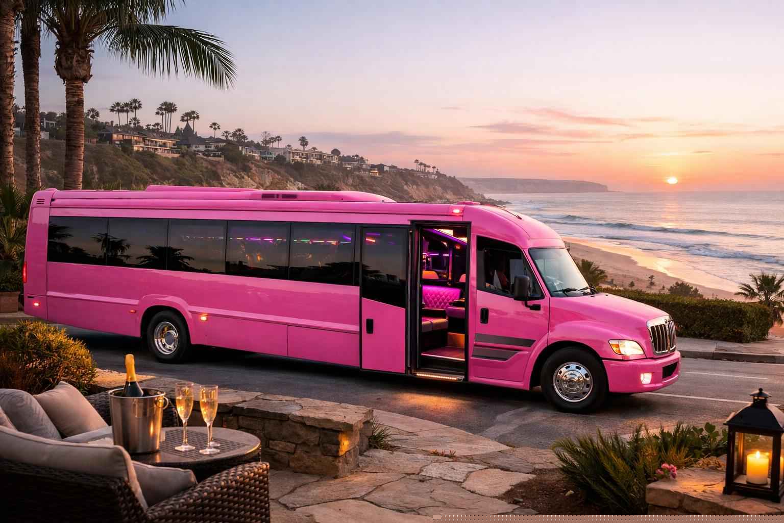 Pink Party Bus Rental In Del Mar California Pink Party Bus Service Del Mar Ca