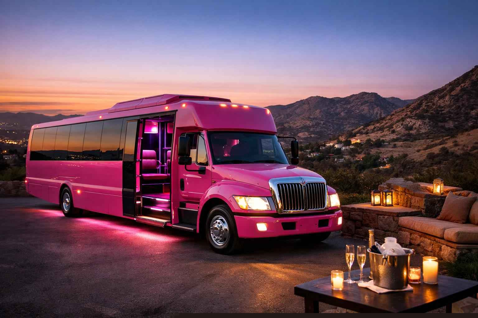 Pink Party Bus Rental In Granite Hills California Pink Party Bus Service Granite Hills Ca