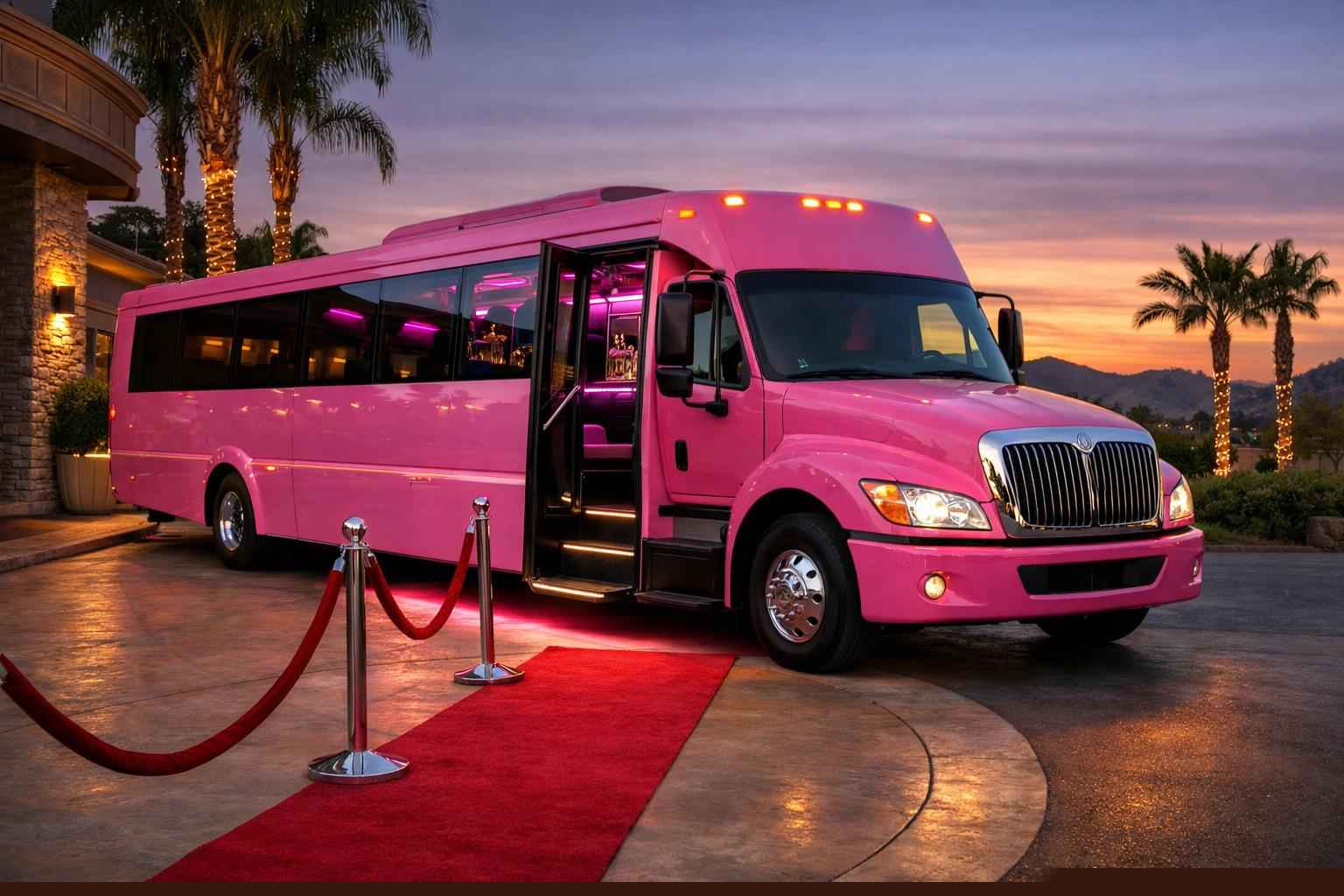 Pink Party Bus Rental In Poway California Pink Party Bus Service Poway Ca