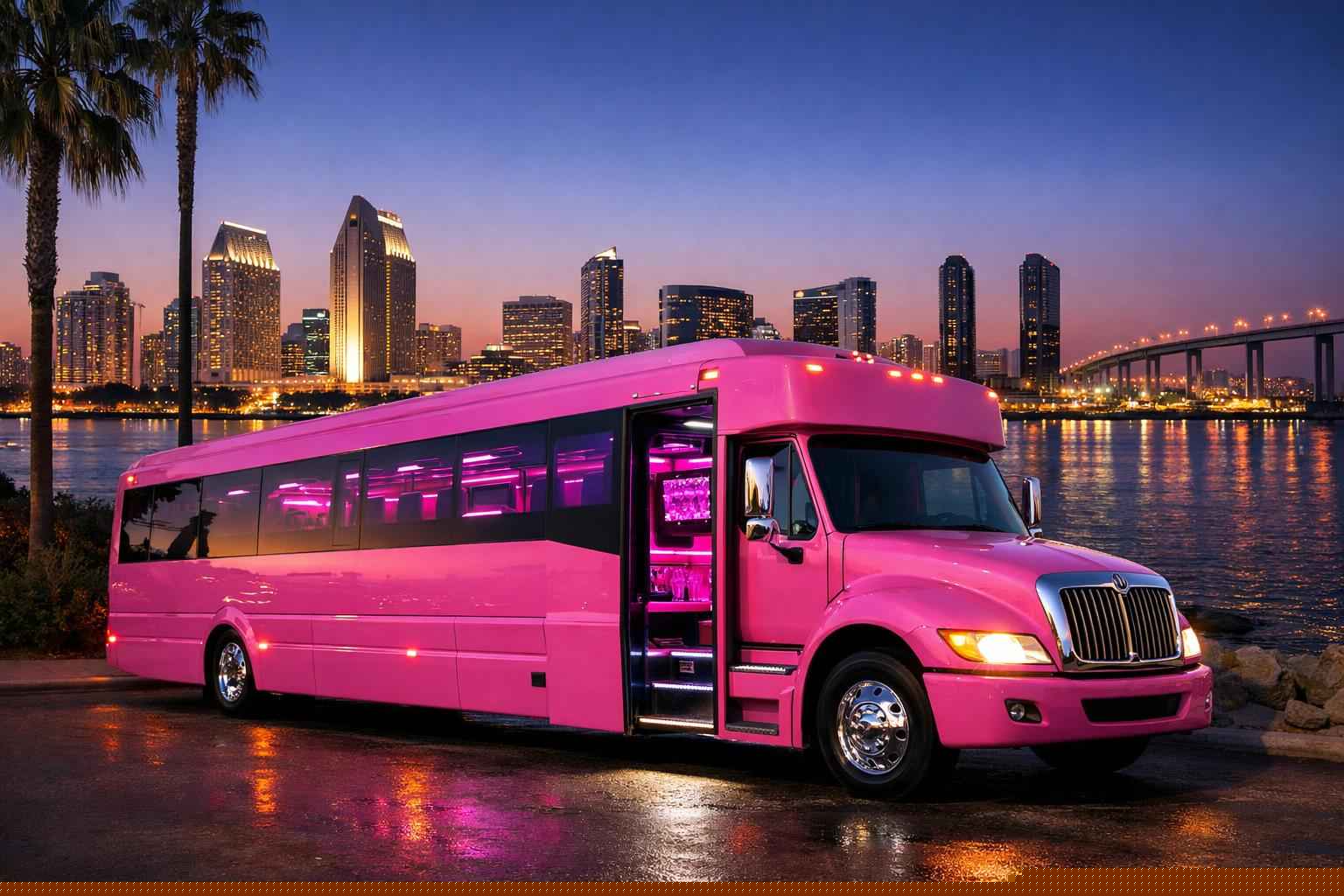 Pink Party Bus Rental In San Diego California Pink Party Bus Service San Diego Ca