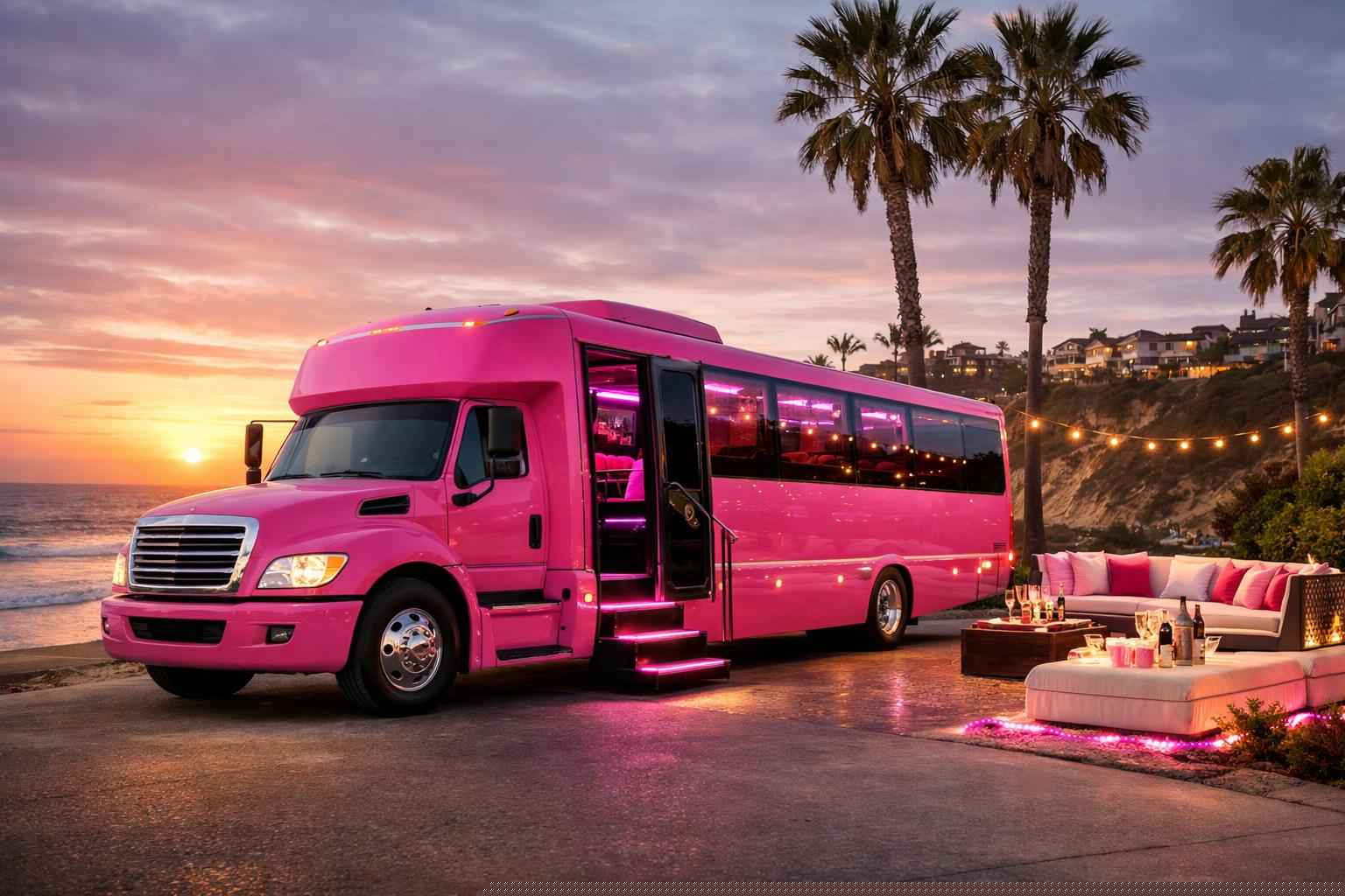 Pink Party Buses In Solana Beach California