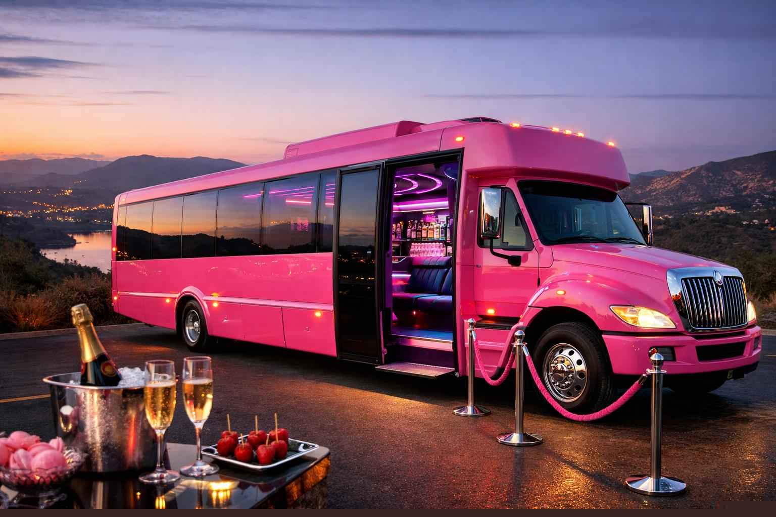 Pink Party Bus Rental In Poway California Poway California Pink Party Bus Rental