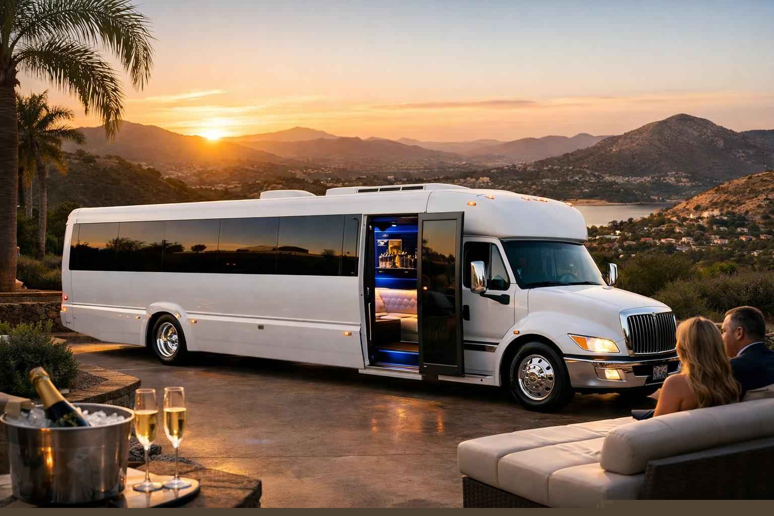 White Party Bus Rental In Poway California Poway California White Party Bus Rental