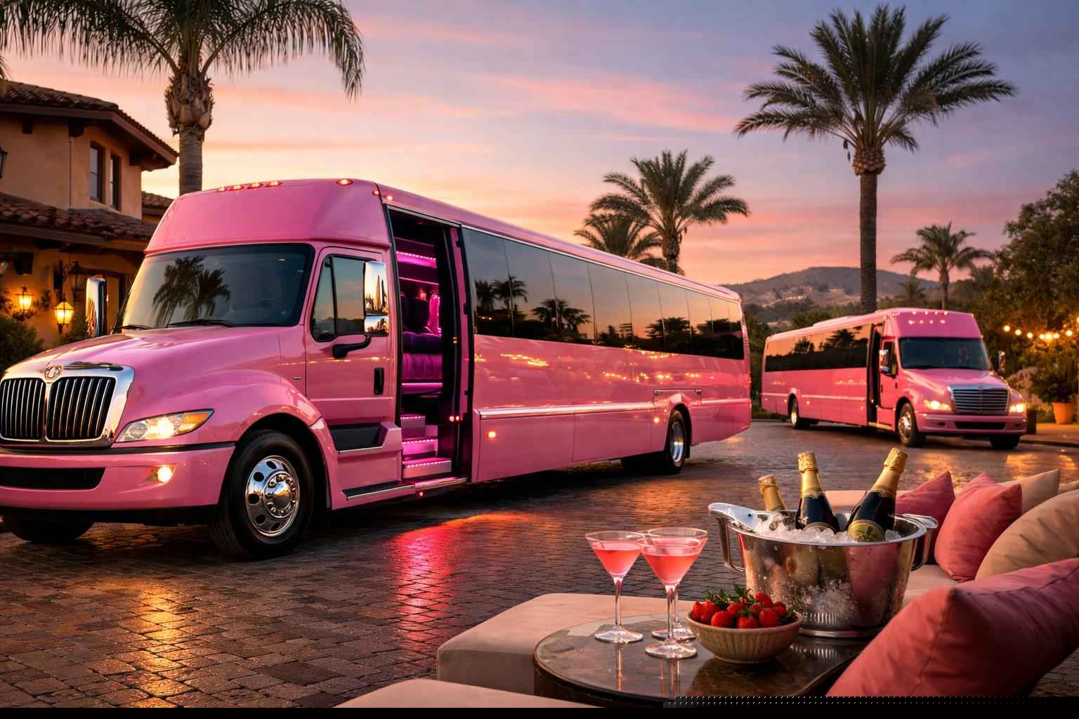 Rancho Santa Fe California Pink Party Buses
