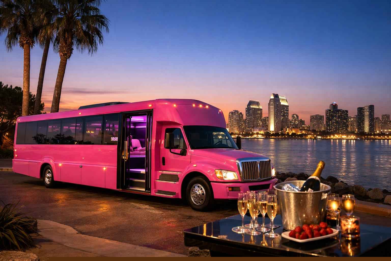 Pink Party Bus Rental In San Diego California San Diego California Pink Party Bus Rental