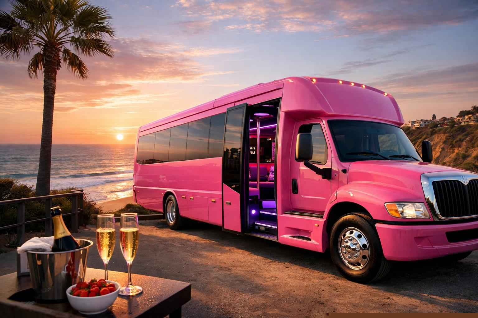 Solana Beach California Pink Party Bus Rental