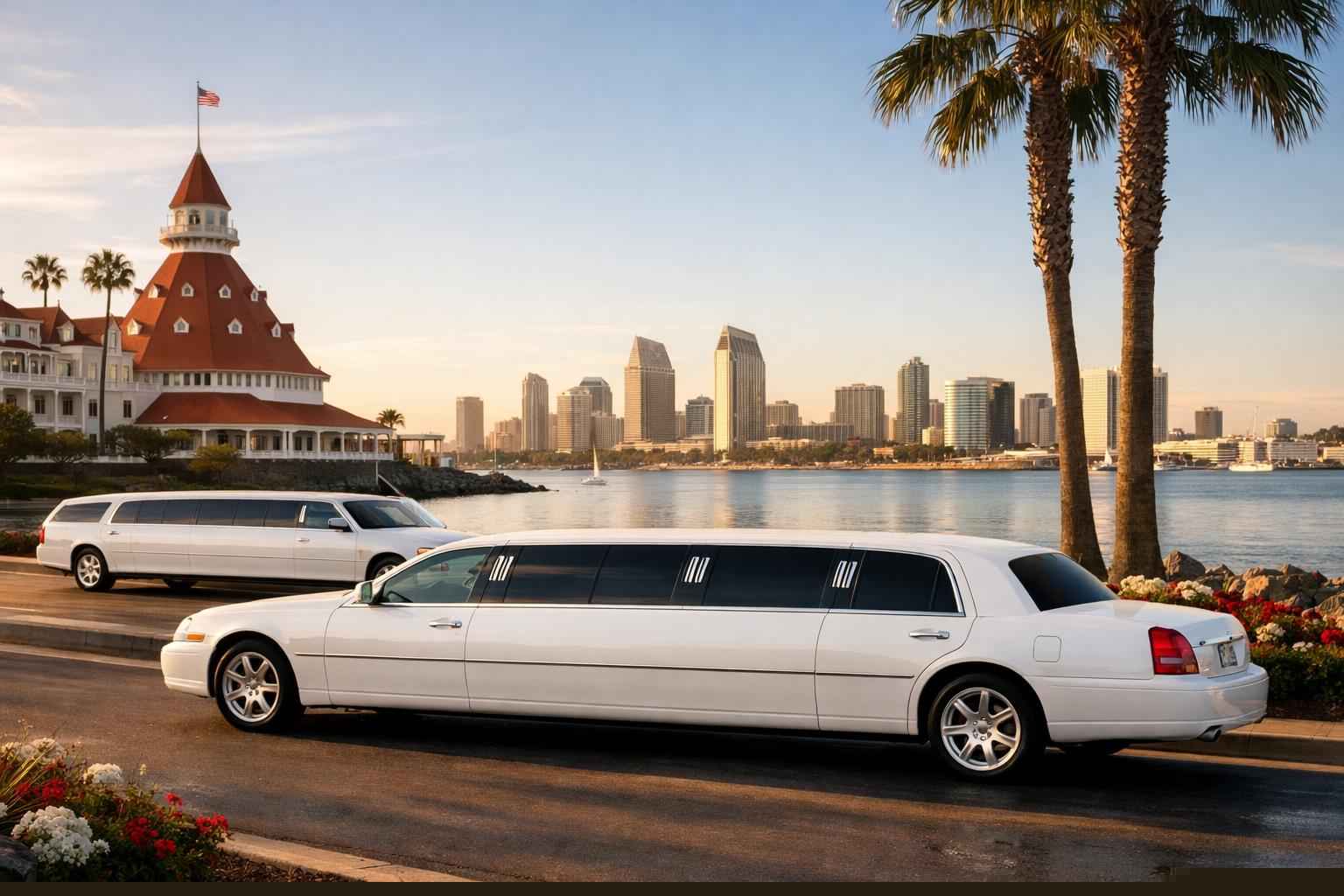 White Limousines In Coronado California