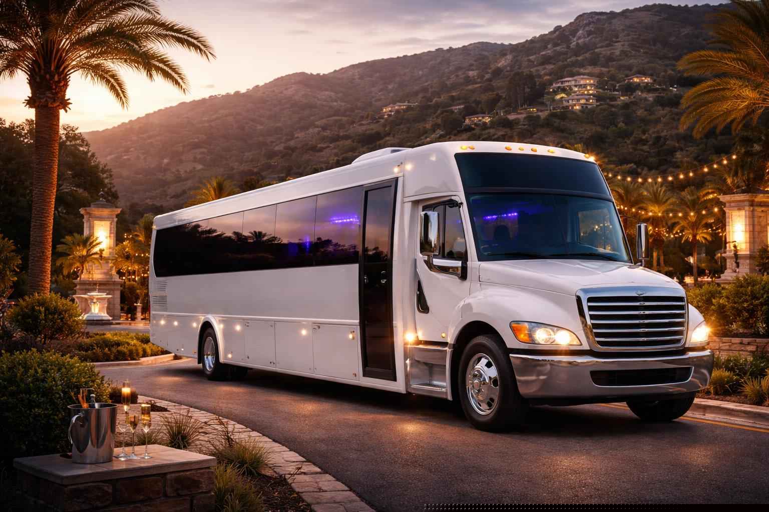 White Party Bus Rental Near Me In Hidden Meadows Ca