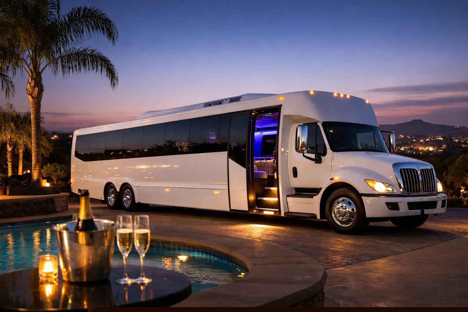 White Party Bus Rental In Poway California White Party Bus Service Poway Ca